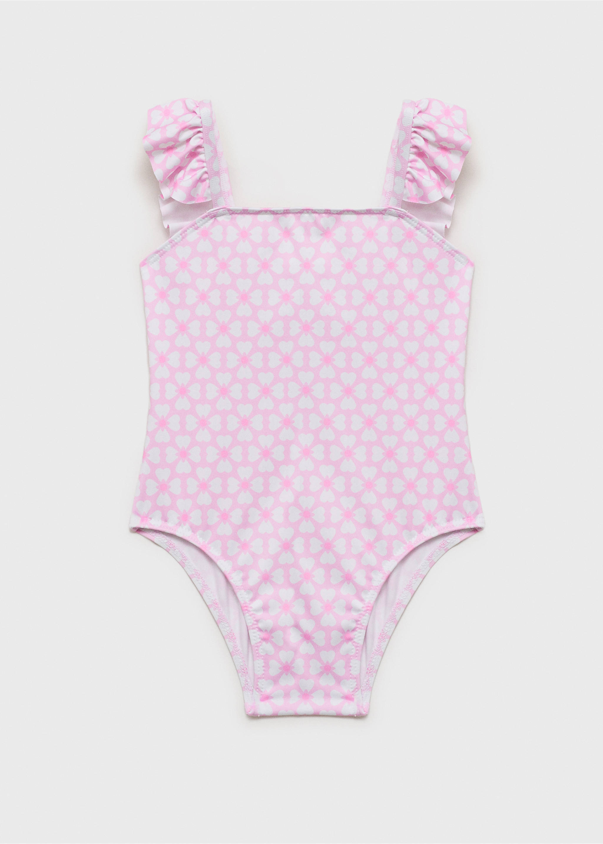 Printed swimsuit with ruffled straps - Details of the article 2, Pink. Ref: 87056721-00.
