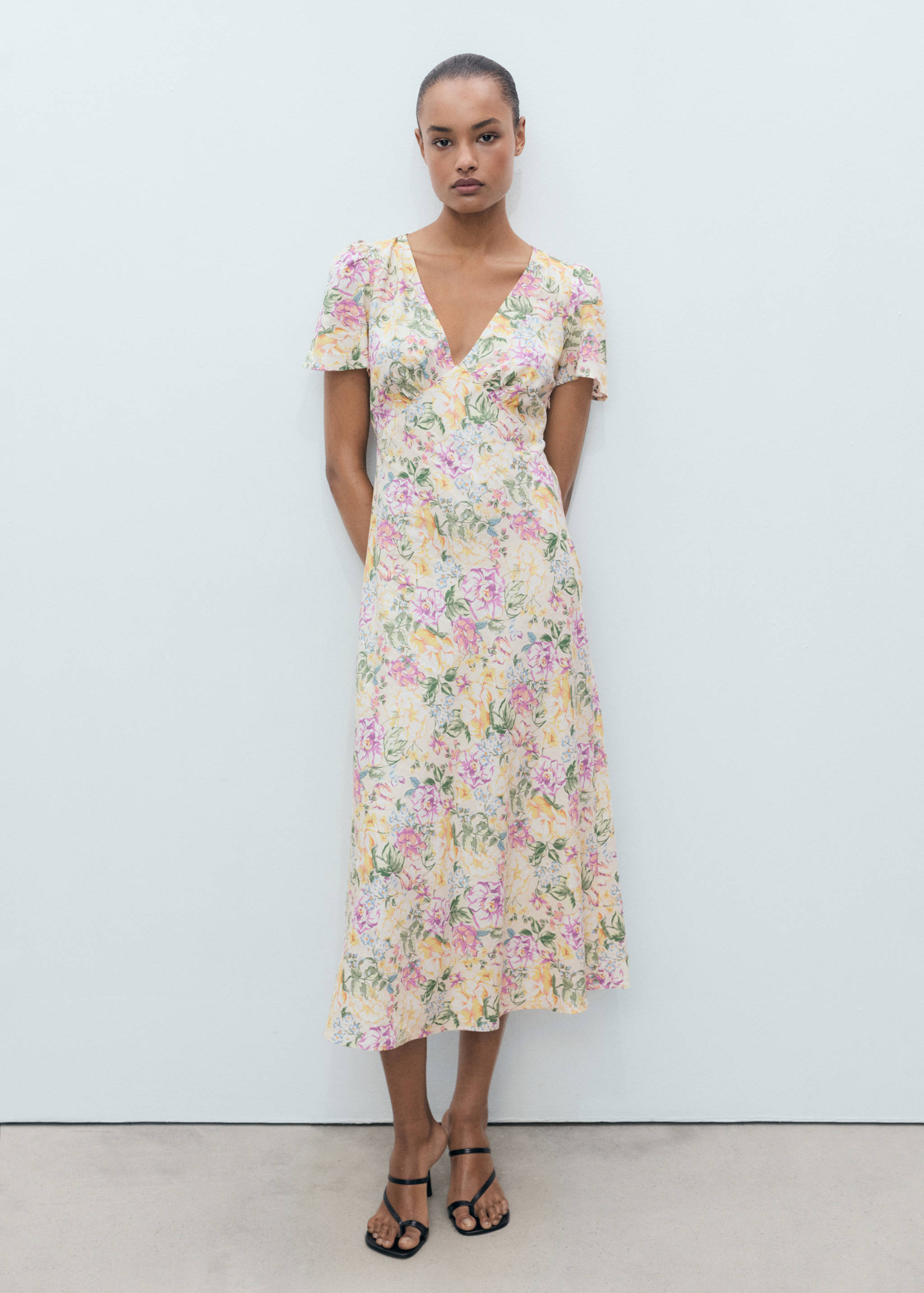 Floral linen-blend dress - General plane