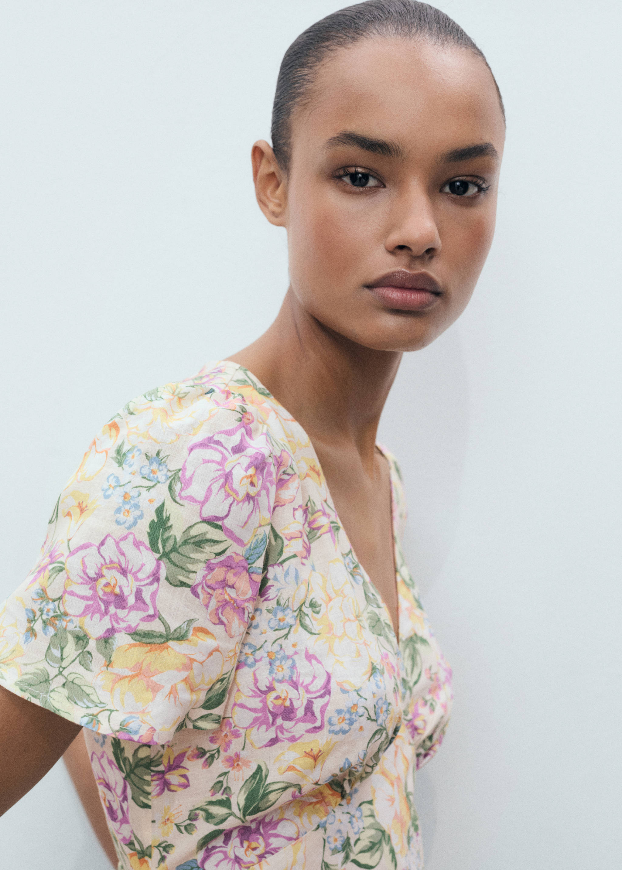 Floral linen-blend dress - Details of the article 1