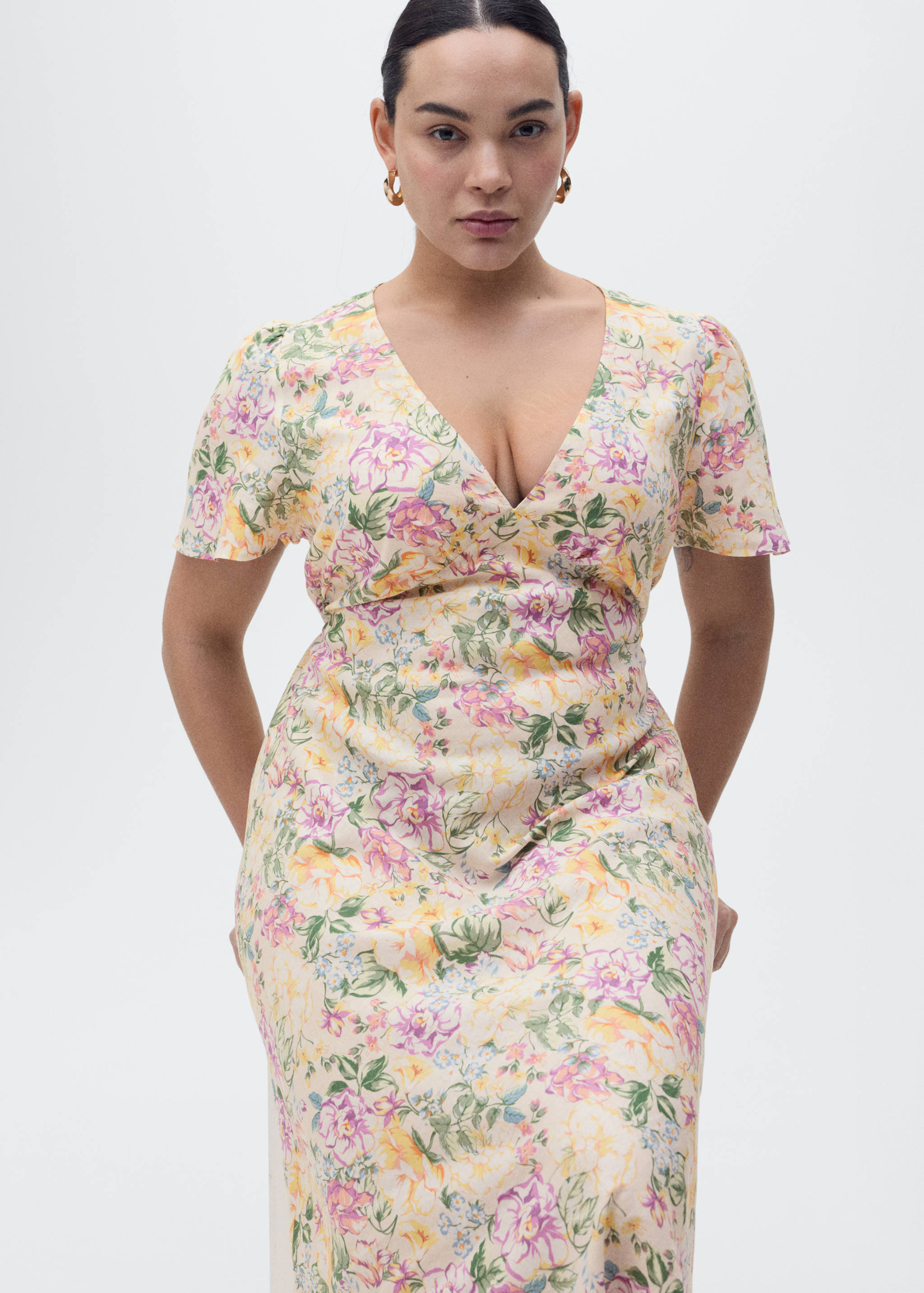 Floral linen-blend dress - Details of the article 5