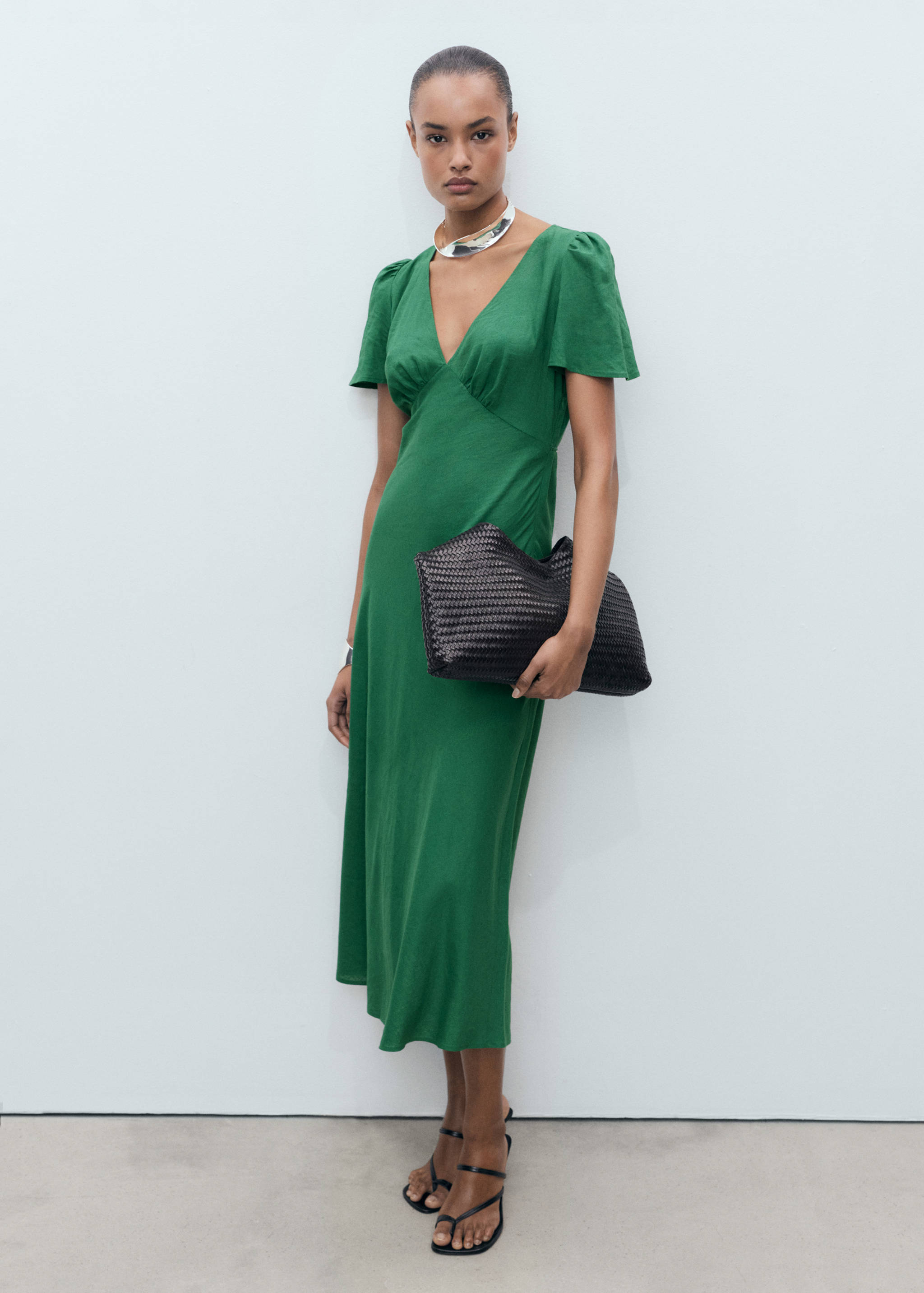 Floral linen-blend dress - General plane