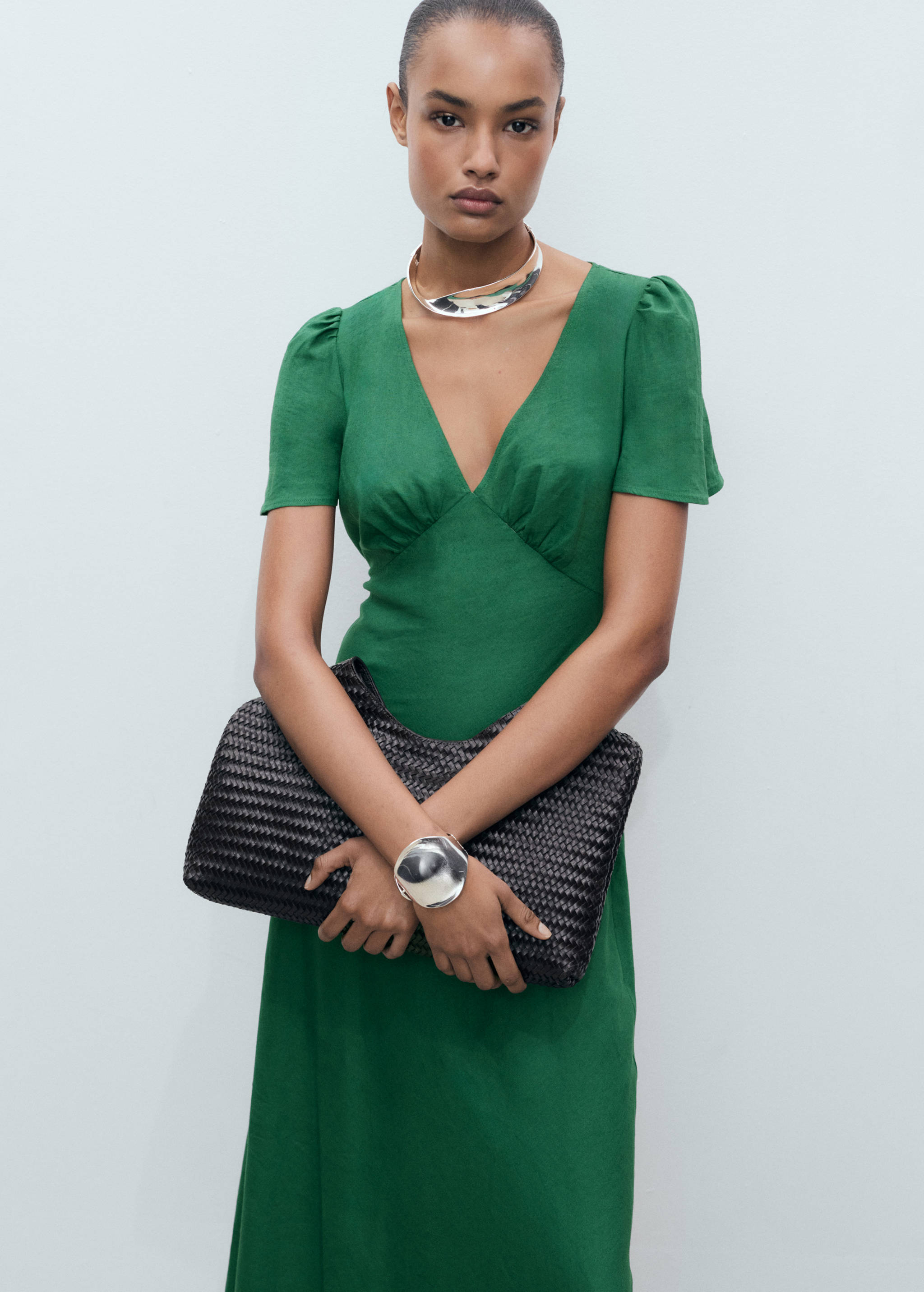 Floral linen-blend dress - Medium plane