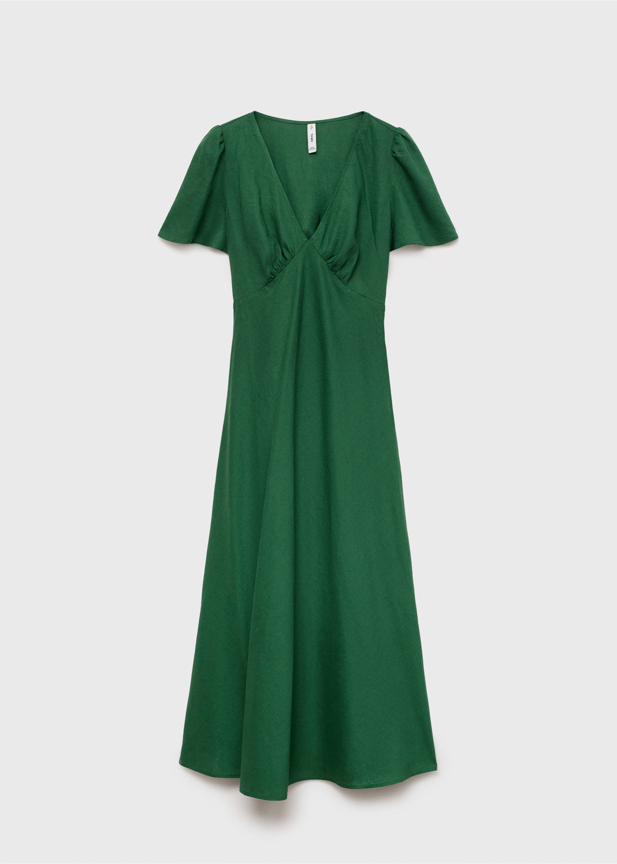 Floral linen-blend dress - Article without model, Green. Ref: 87057163-00.