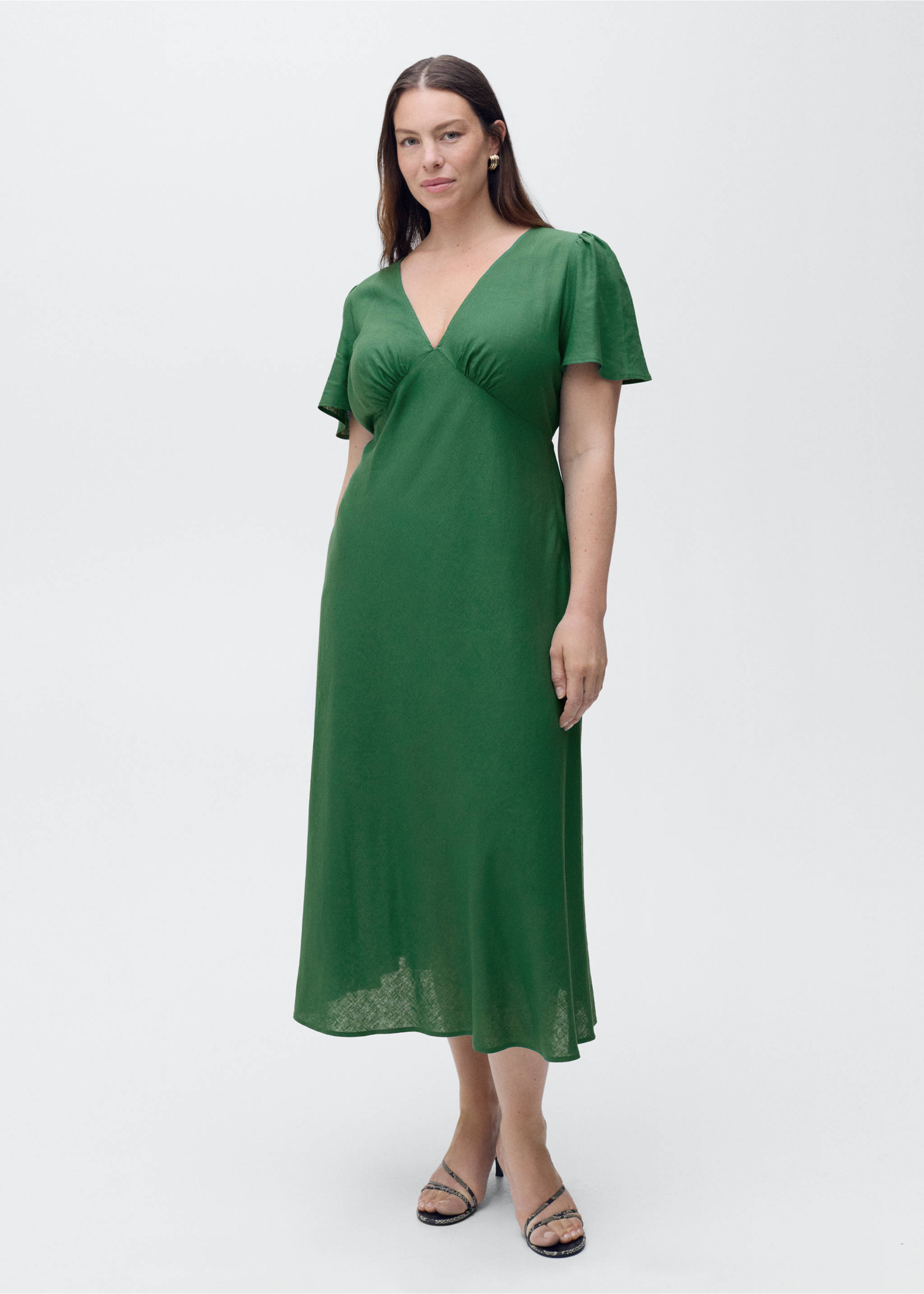 Floral linen-blend dress - Details of the article 3, Green. Ref: 87057163-00.