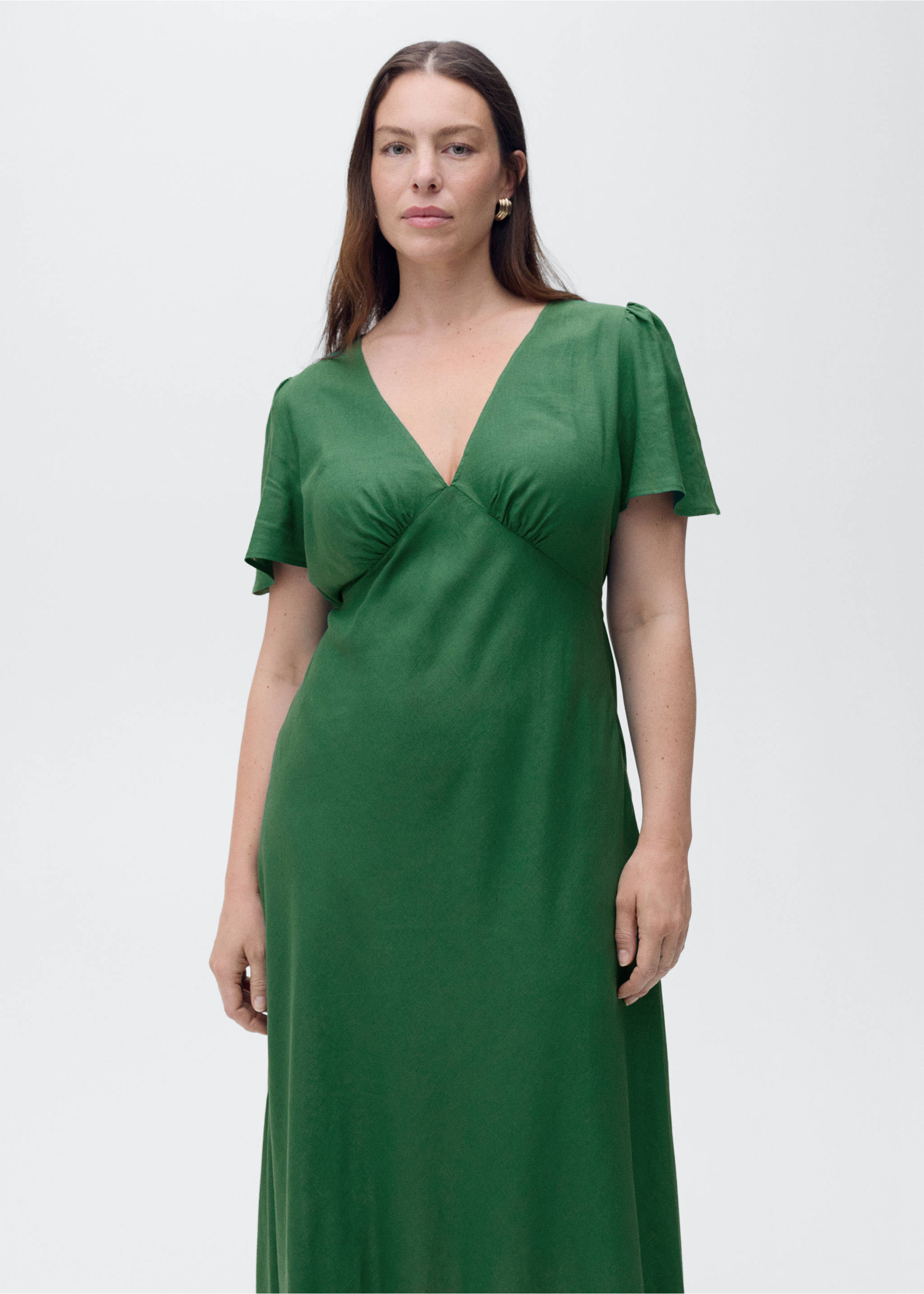 Floral linen-blend dress - Details of the article 4, Green. Ref: 87057163-00.