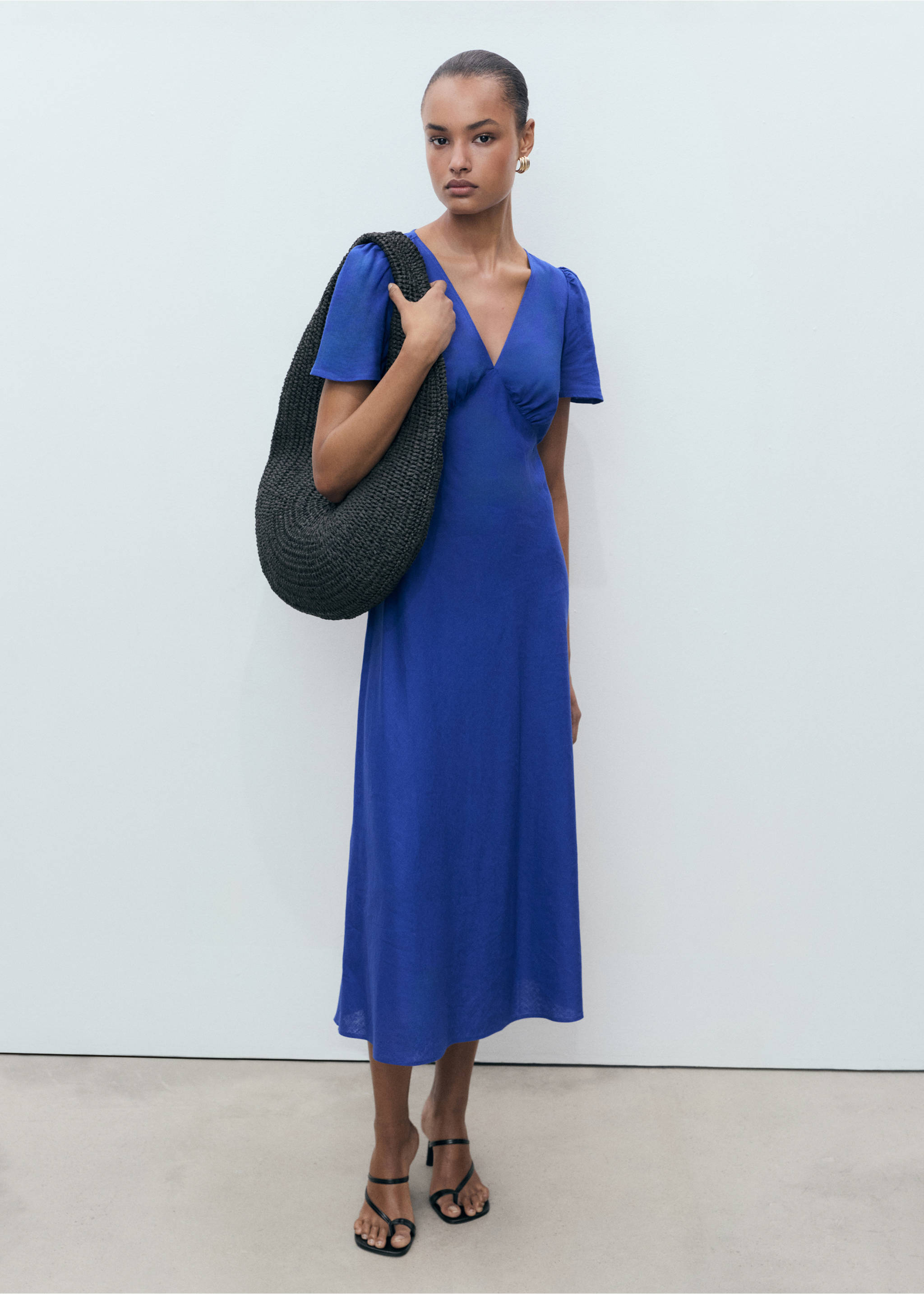 Floral linen-blend dress - General plane