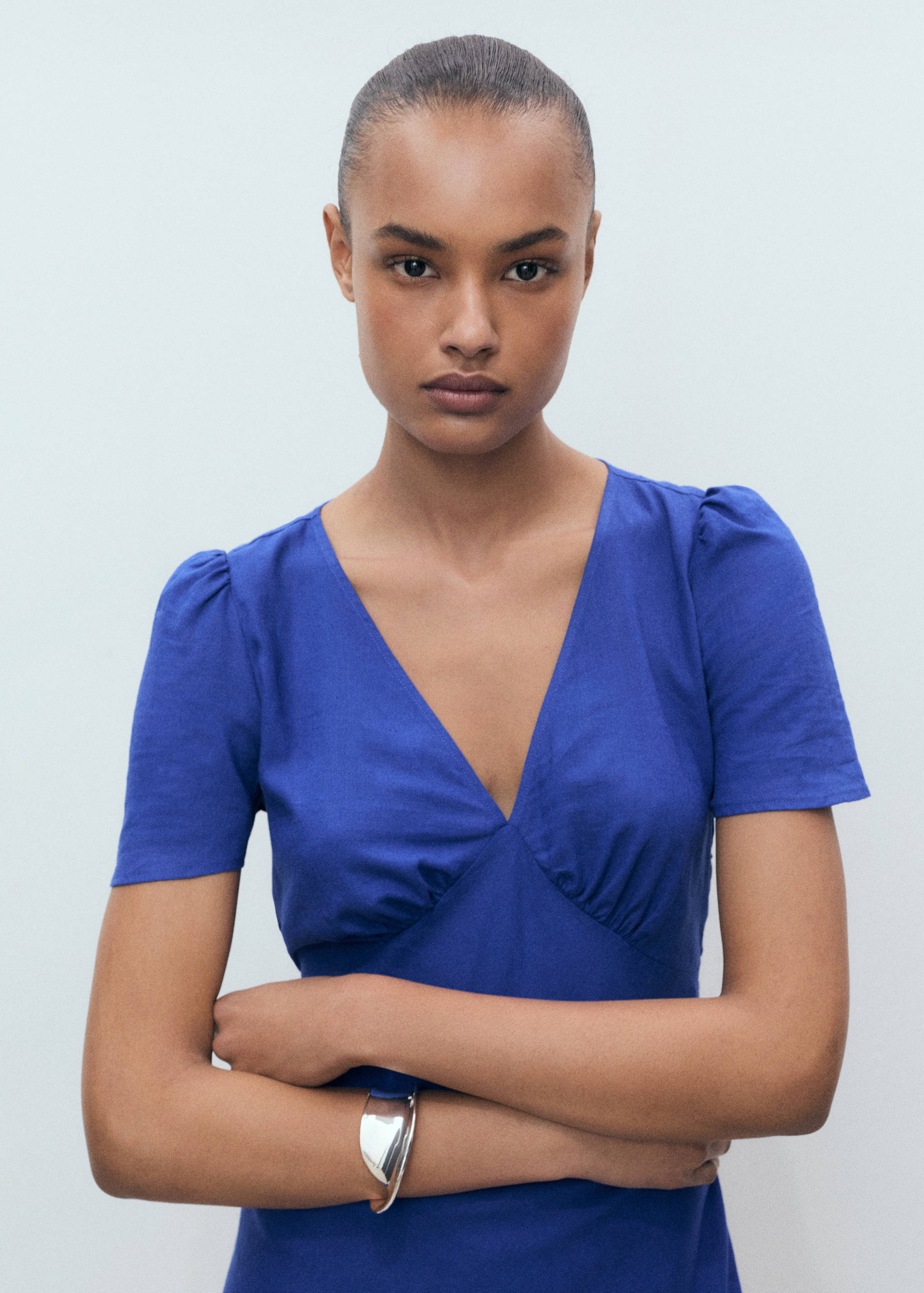 Floral linen-blend dress - Details of the article 1