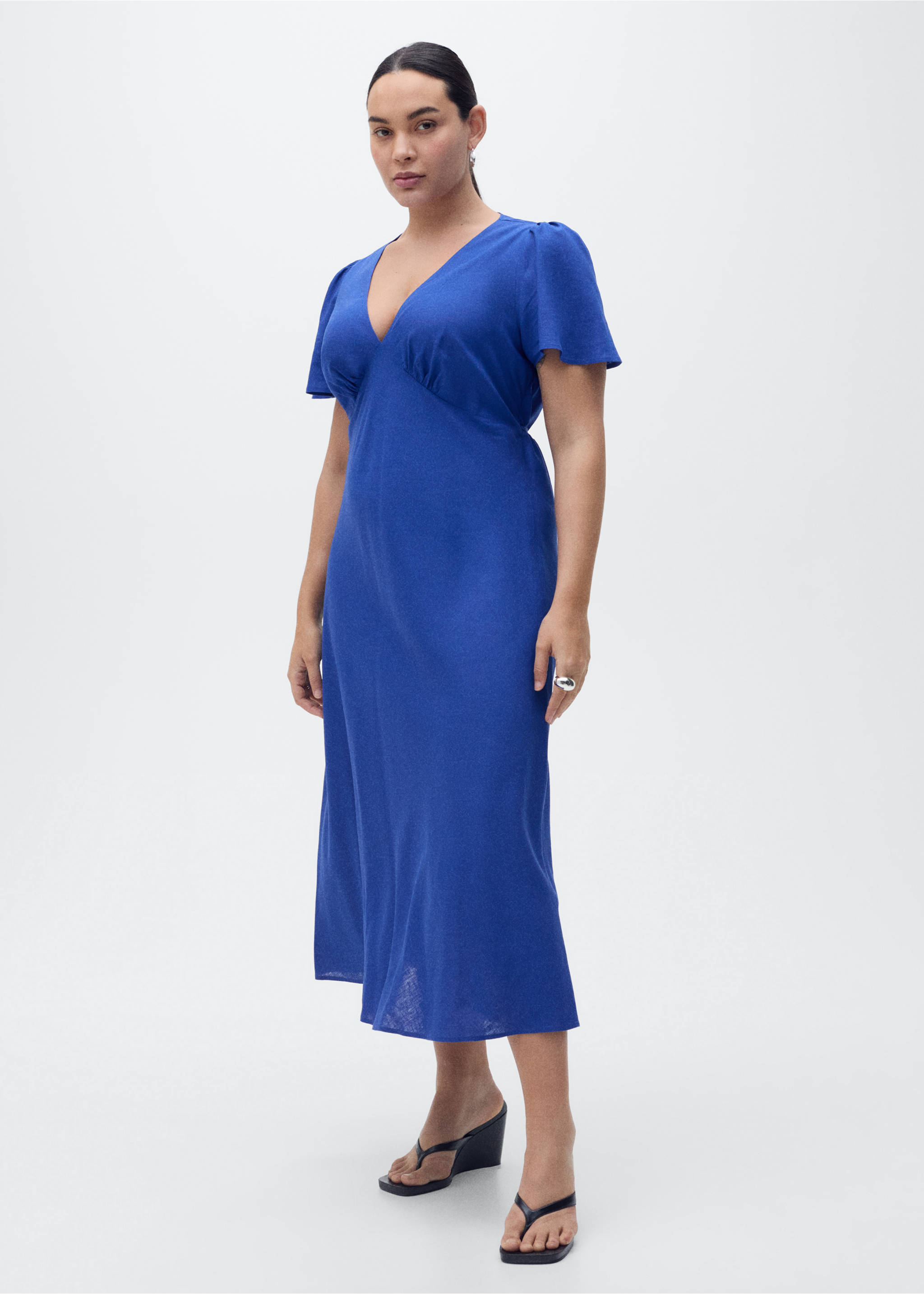 Lněné květinové šaty - Detail zboží 3, Modrá. Ref: 87057163-00.