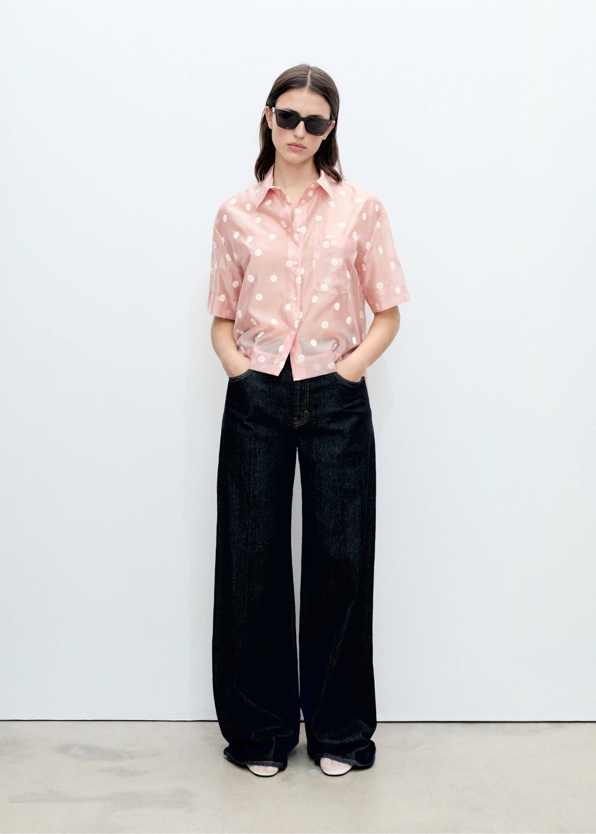 Floral-embroidered lyocell shirt - General plane, Pastel Pink. Ref: 87057165-00.