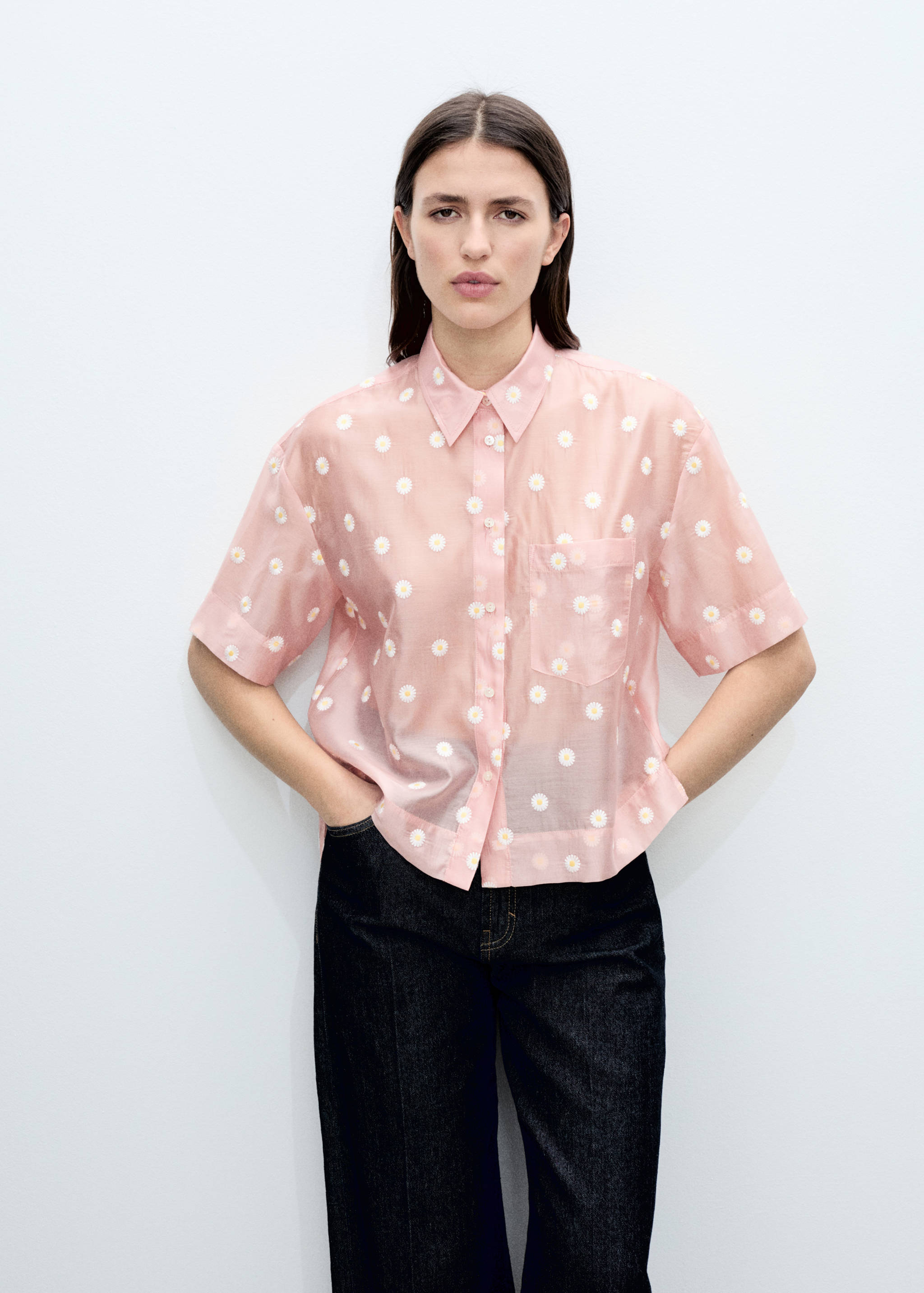 Floral-embroidered lyocell shirt - Medium plane