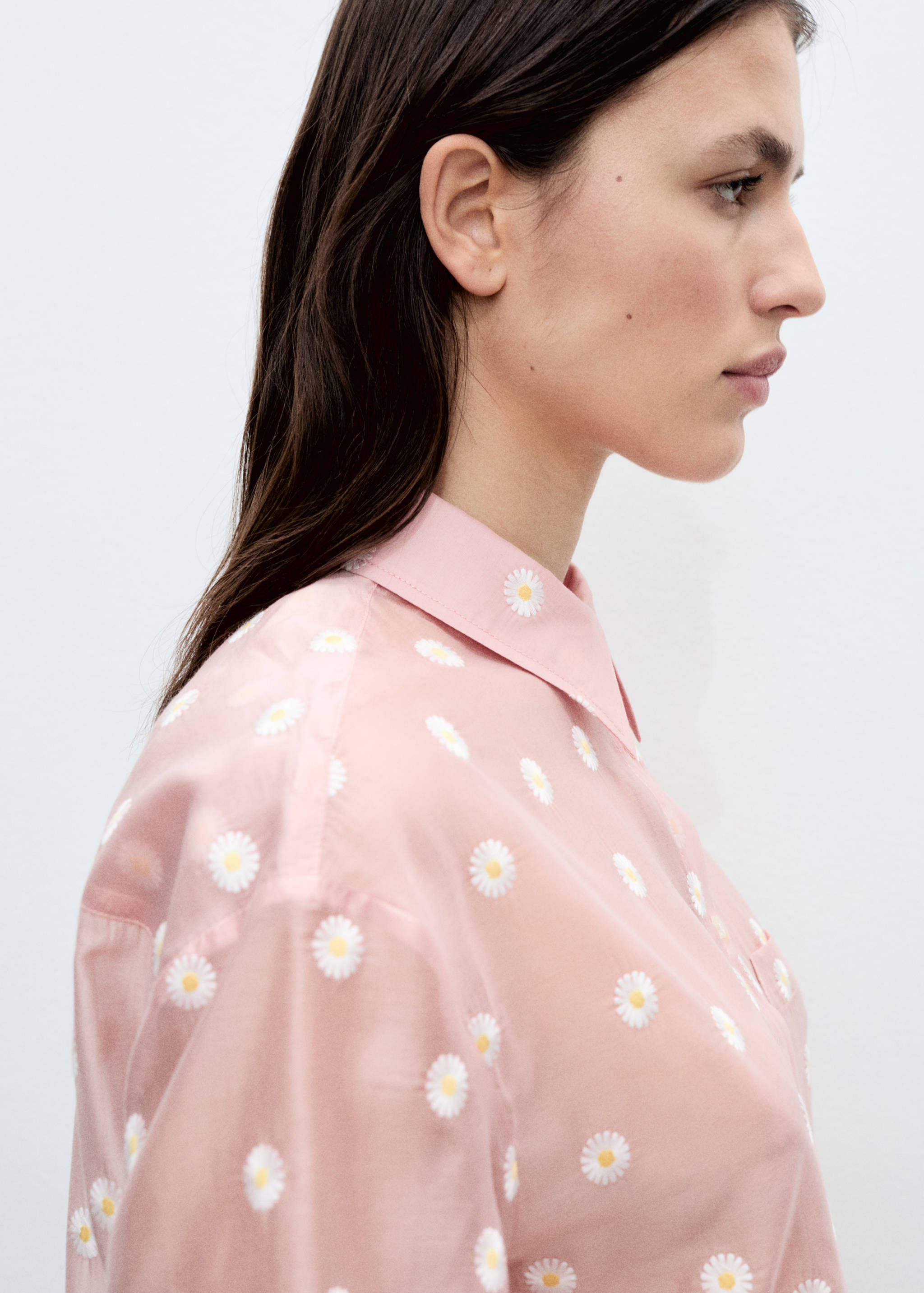 Floral-embroidered lyocell shirt - Details of the article 1