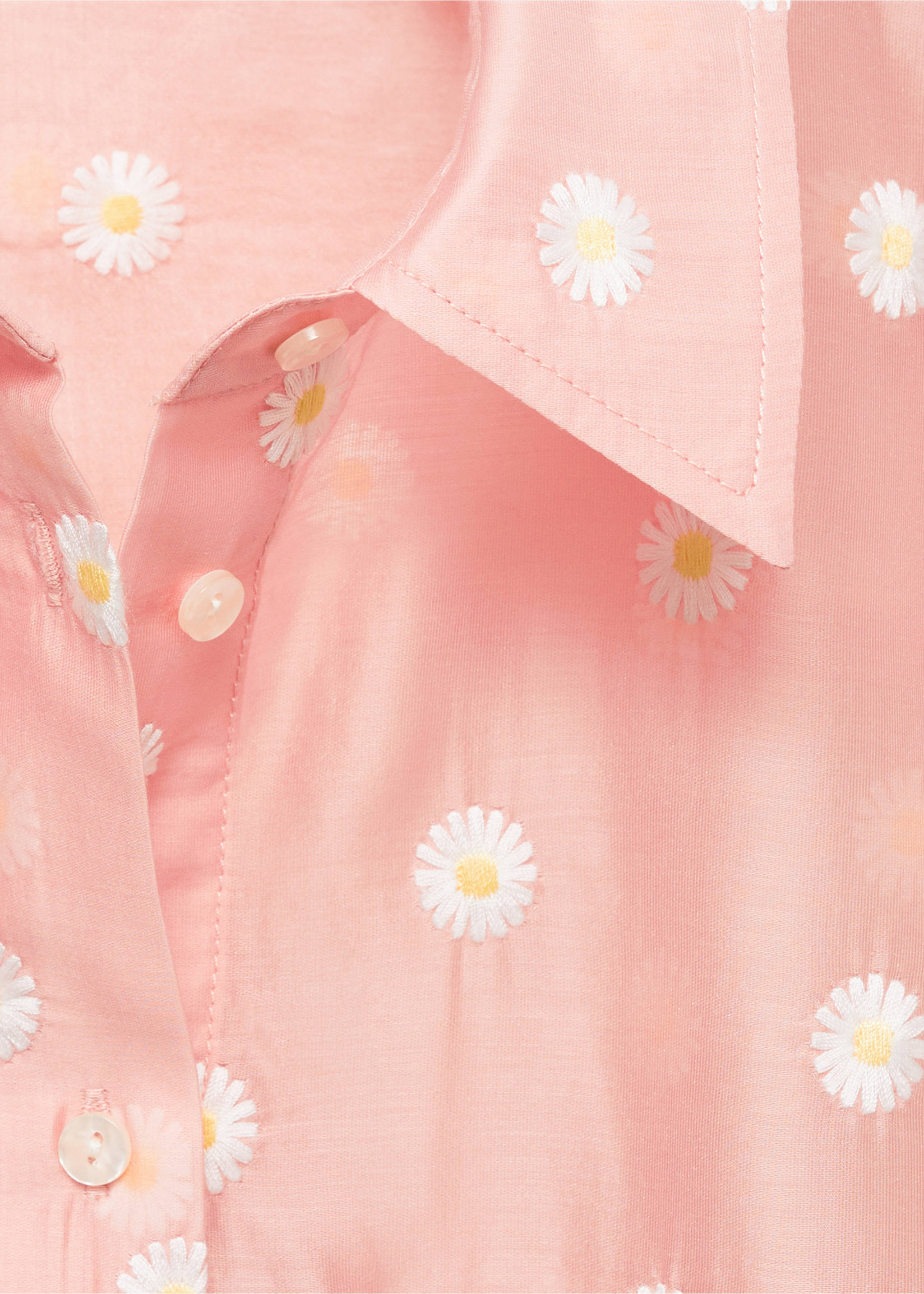 Floral-embroidered lyocell shirt - Details of the article 8, Pastel Pink. Ref: 87057165-00.