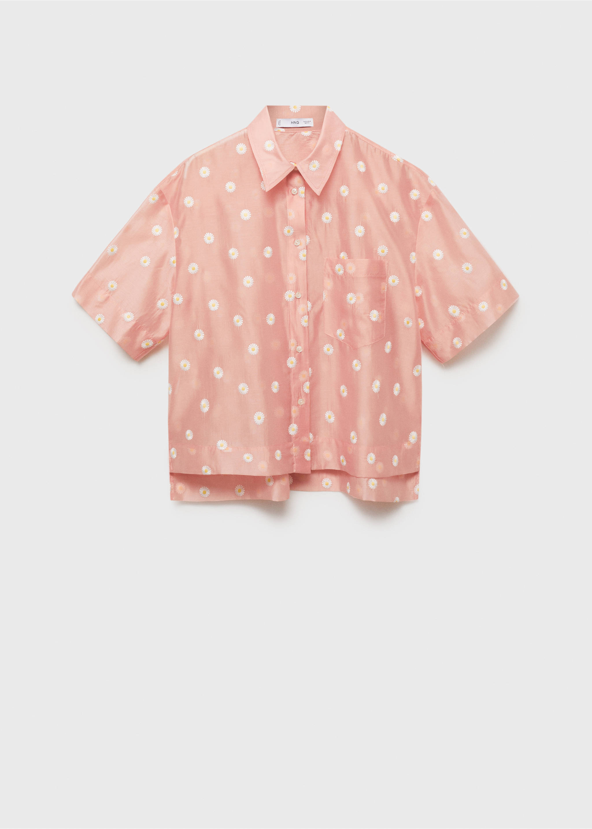 Floral-embroidered lyocell shirt - Article without model, Pastel Pink. Ref: 87057165-00.