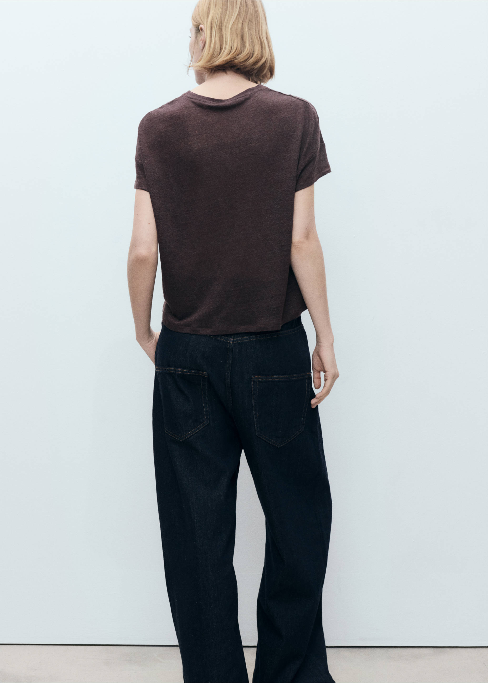 Lanena majica kratkih rukava - Stražnji dio artikla, Smeđa. Ref: 87057167-00.