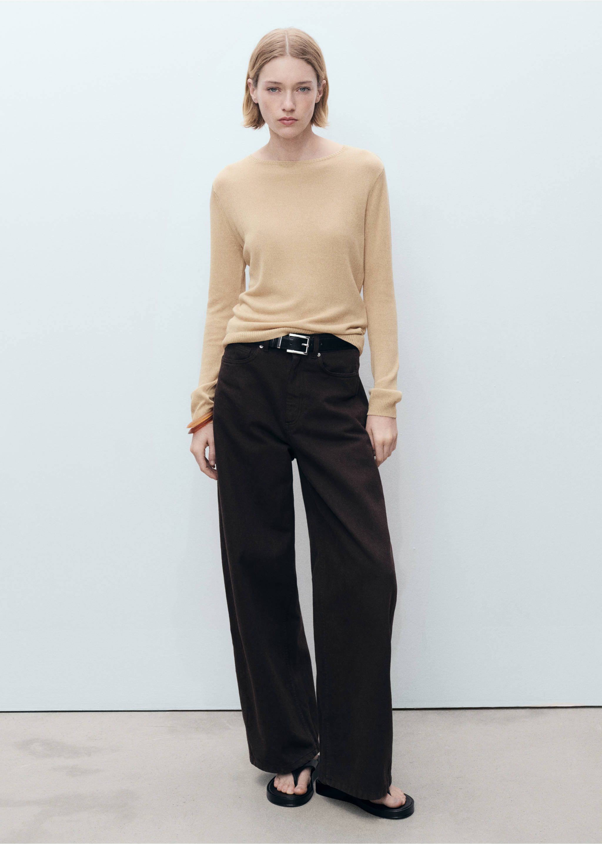 Linen-blend boat-neck sweater - General plane, Medium Brown. Ref: 87057168-00.