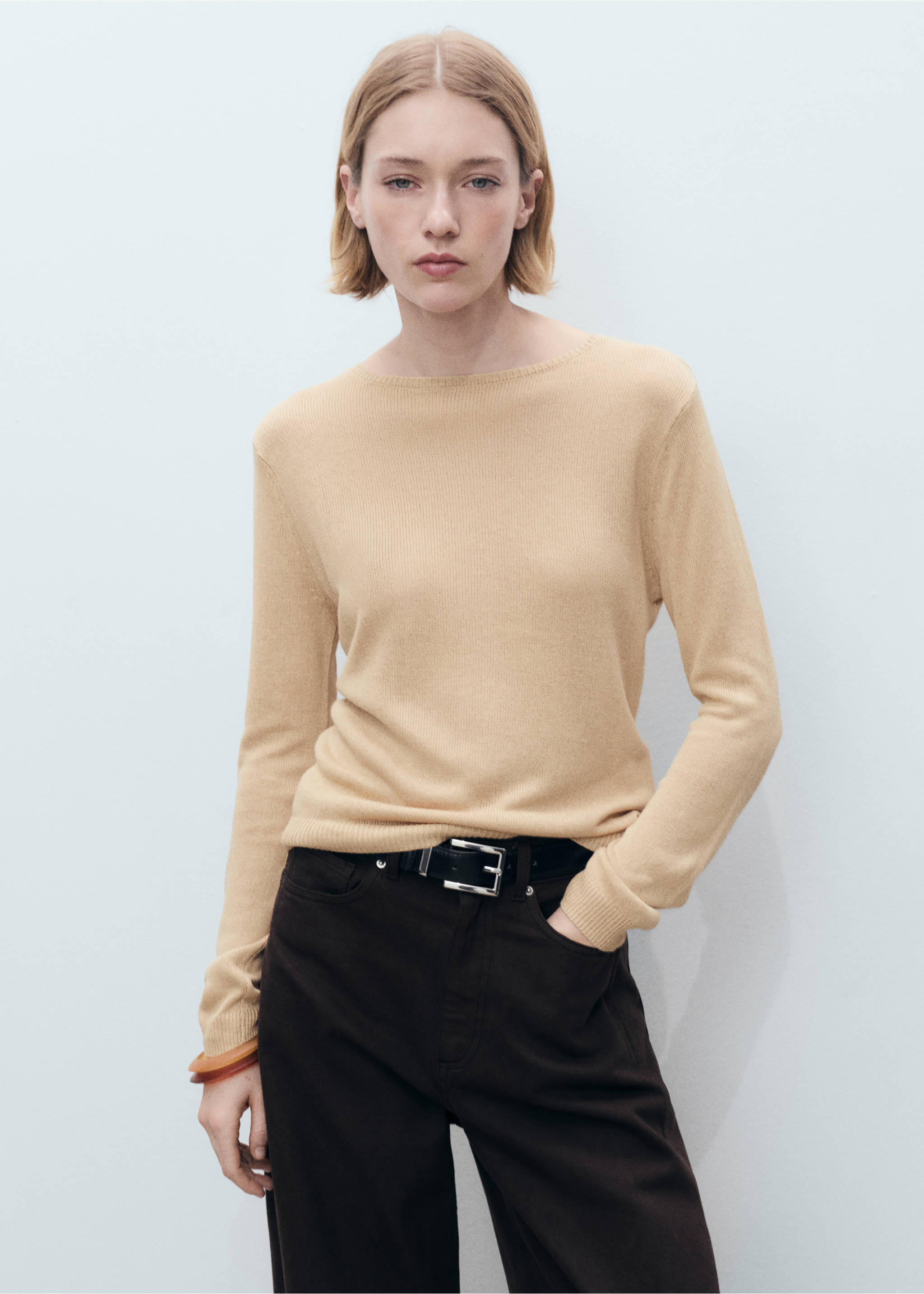 Linen-blend boat-neck sweater - Medium plane, Medium Brown. Ref: 87057168-00.