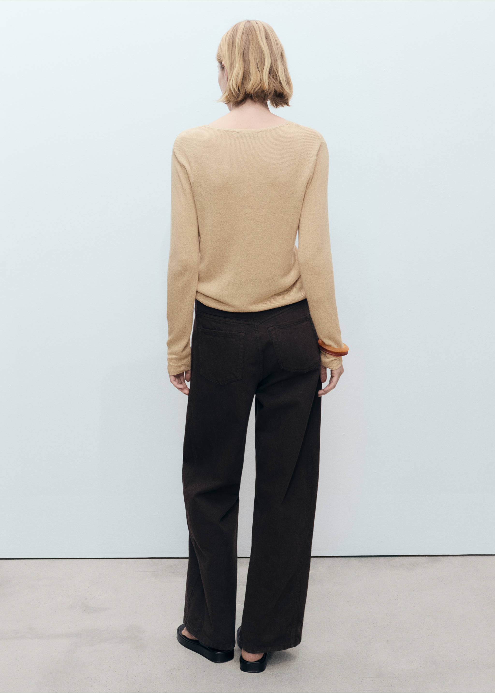 Linen-blend boat-neck sweater - Reverse of the article, Medium Brown. Ref: 87057168-00.