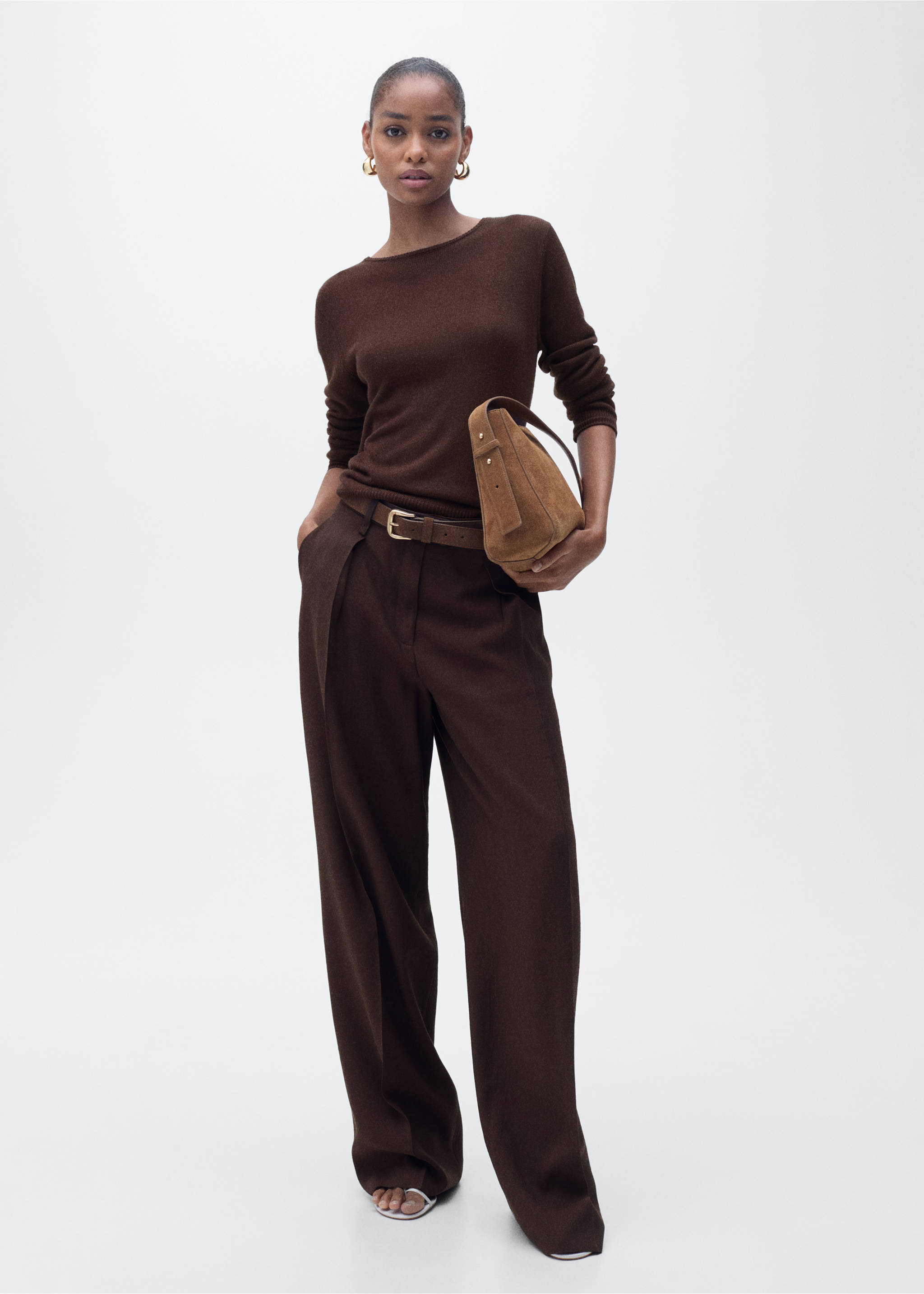 Linen-blend boat-neck sweater - General plane, Chocolate. Ref: 87057168-00.