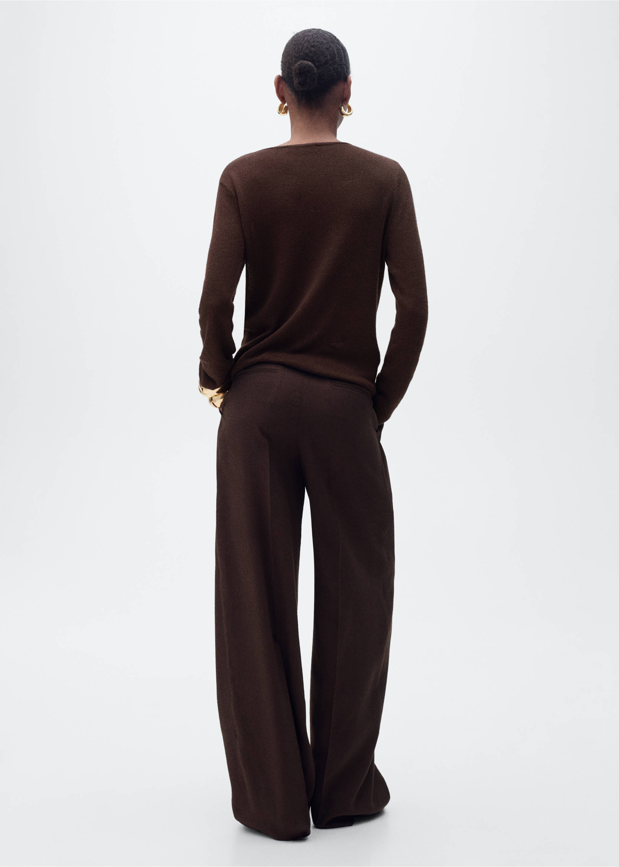 Linen-blend boat-neck sweater - Reverse of the article, Chocolate. Ref: 87057168-00.