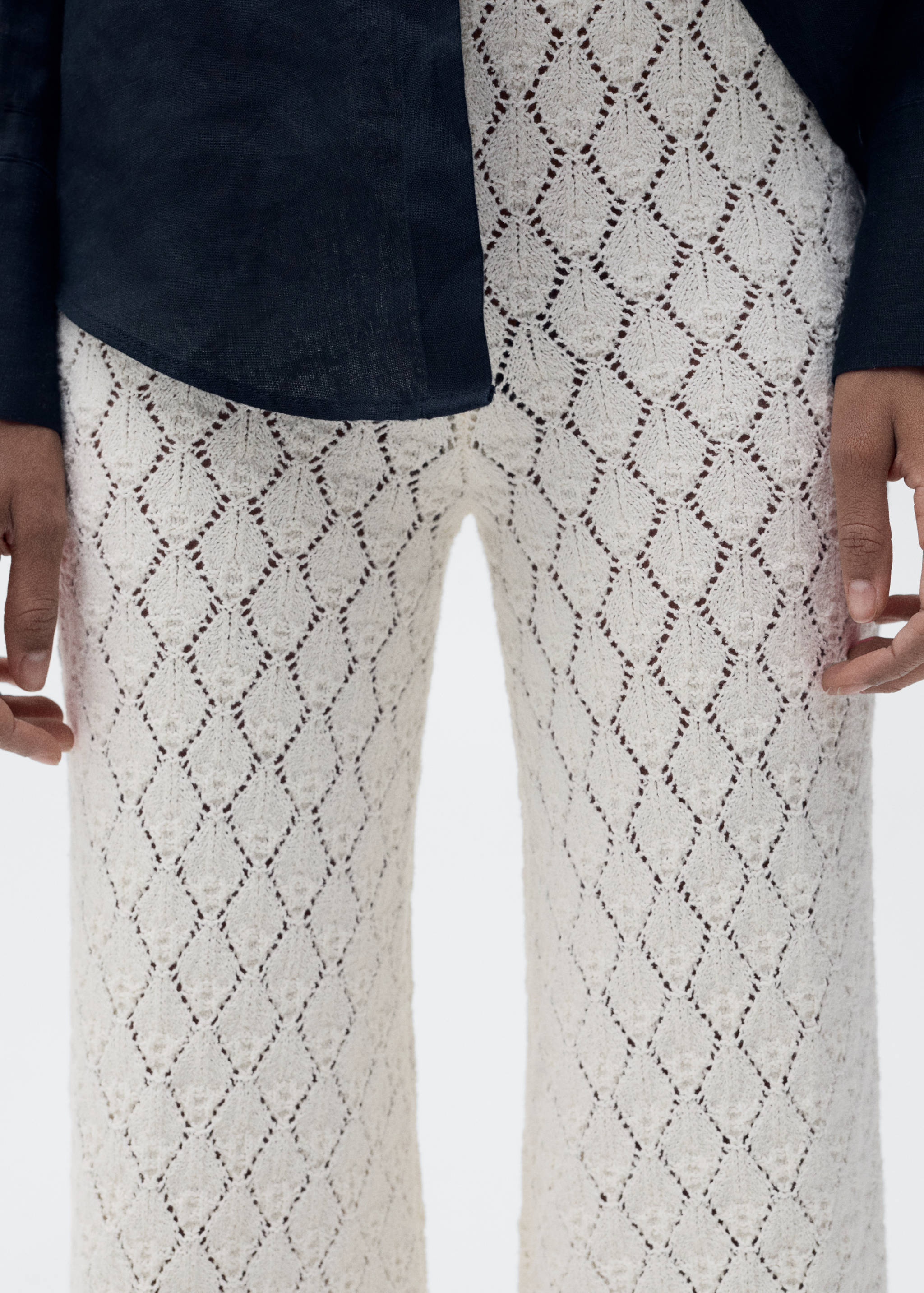 Straight-fit knitted pants with lace accents - Details of the article 6