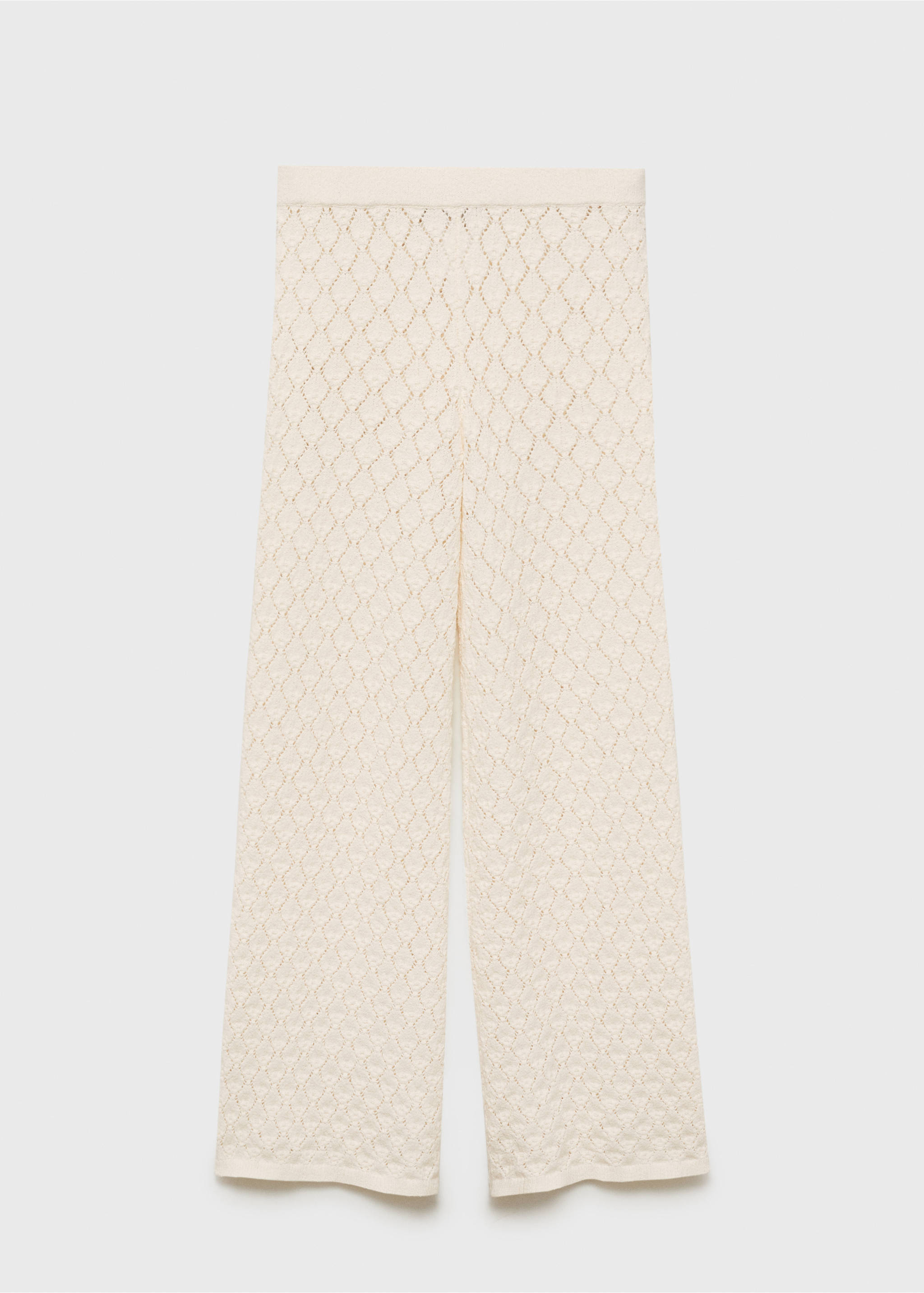 Straight-fit knitted pants with lace accents - Article without model, Ecru. Ref: 87057171-00.