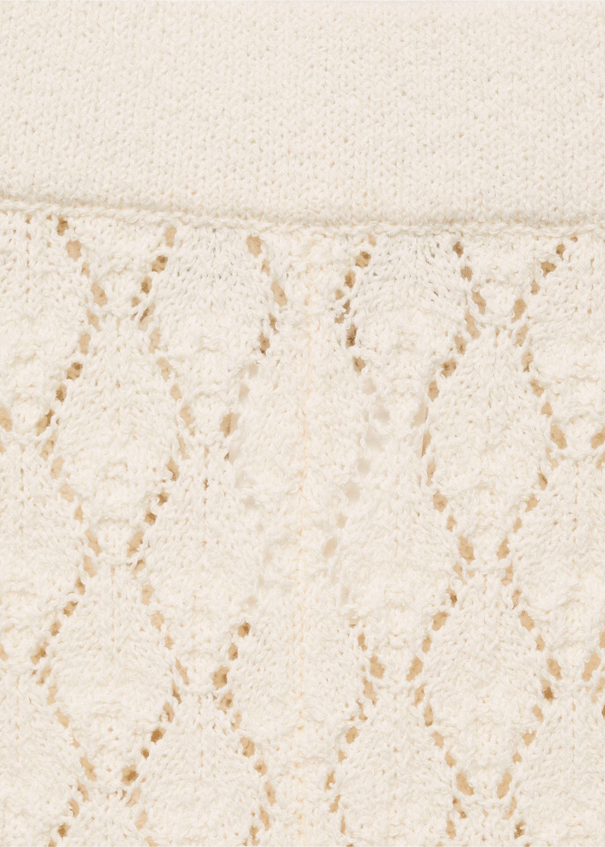 Straight-fit knitted pants with lace accents - Details of the article 8, Ecru. Ref: 87057171-00.