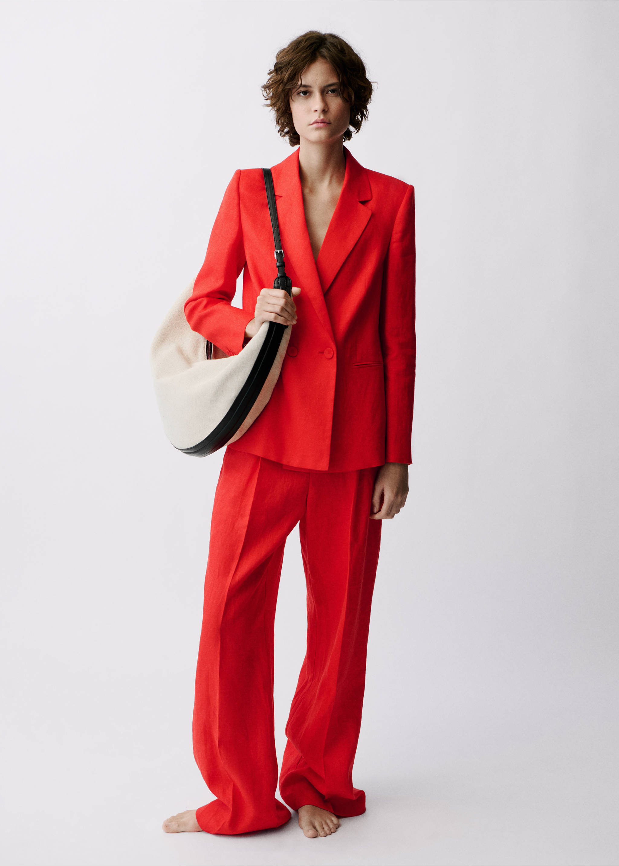 Double-breasted linen suit jacket - General plane, Red. Ref: 87057172-00.