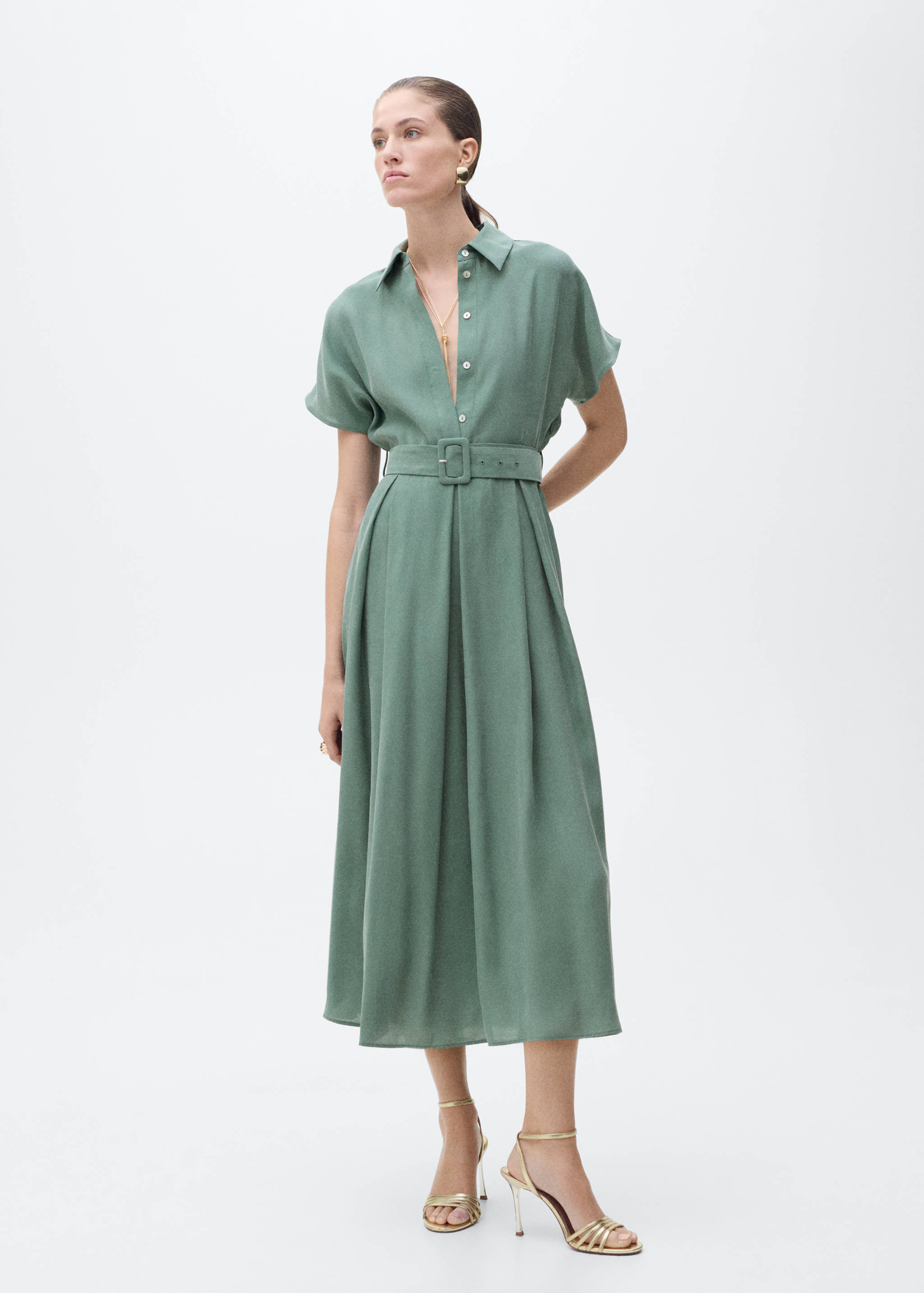 Robe midi évasée ceinture - Plan général