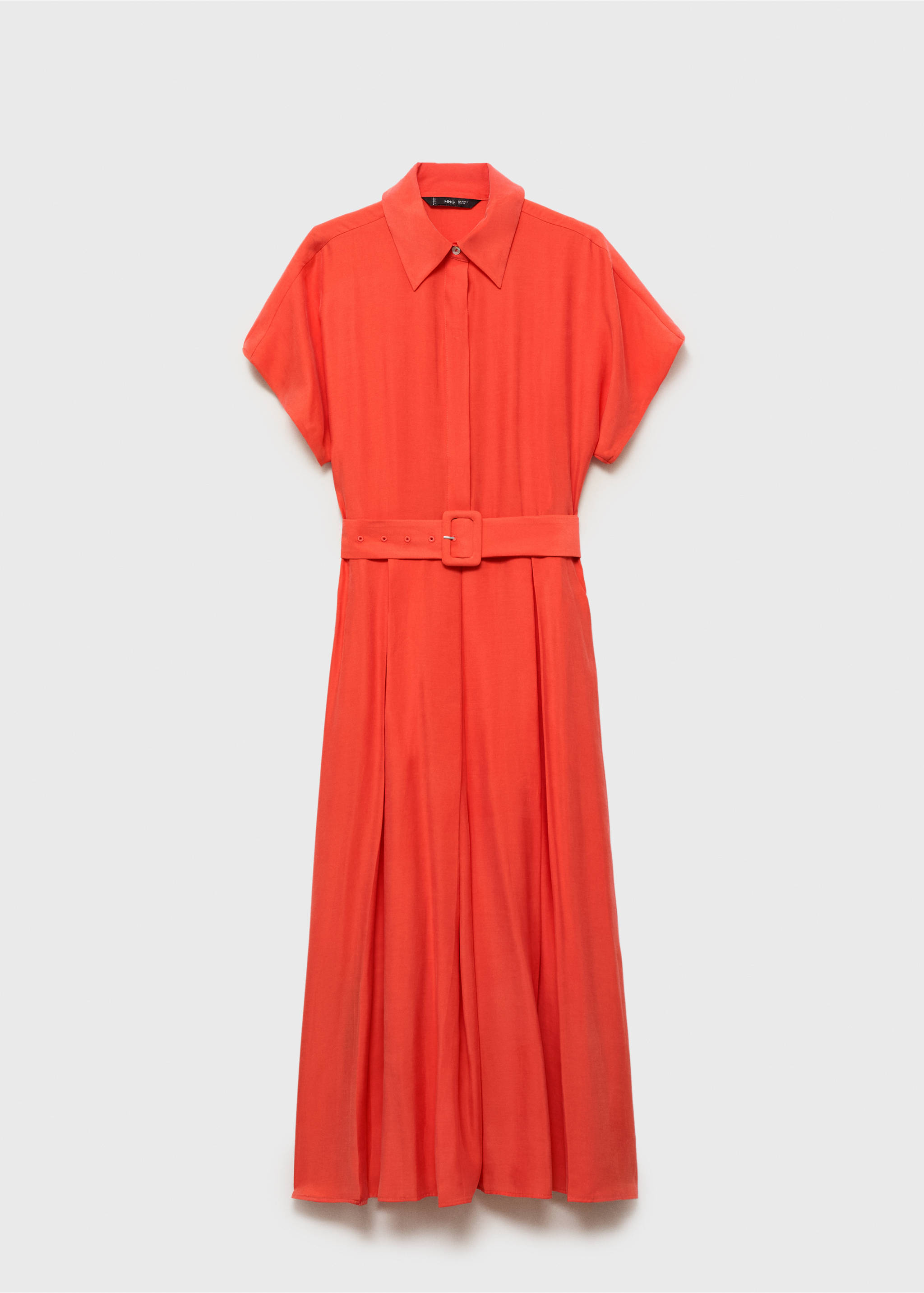 Flared midi-dress with belt - Article without model, Red. Ref: 87057173-00.
