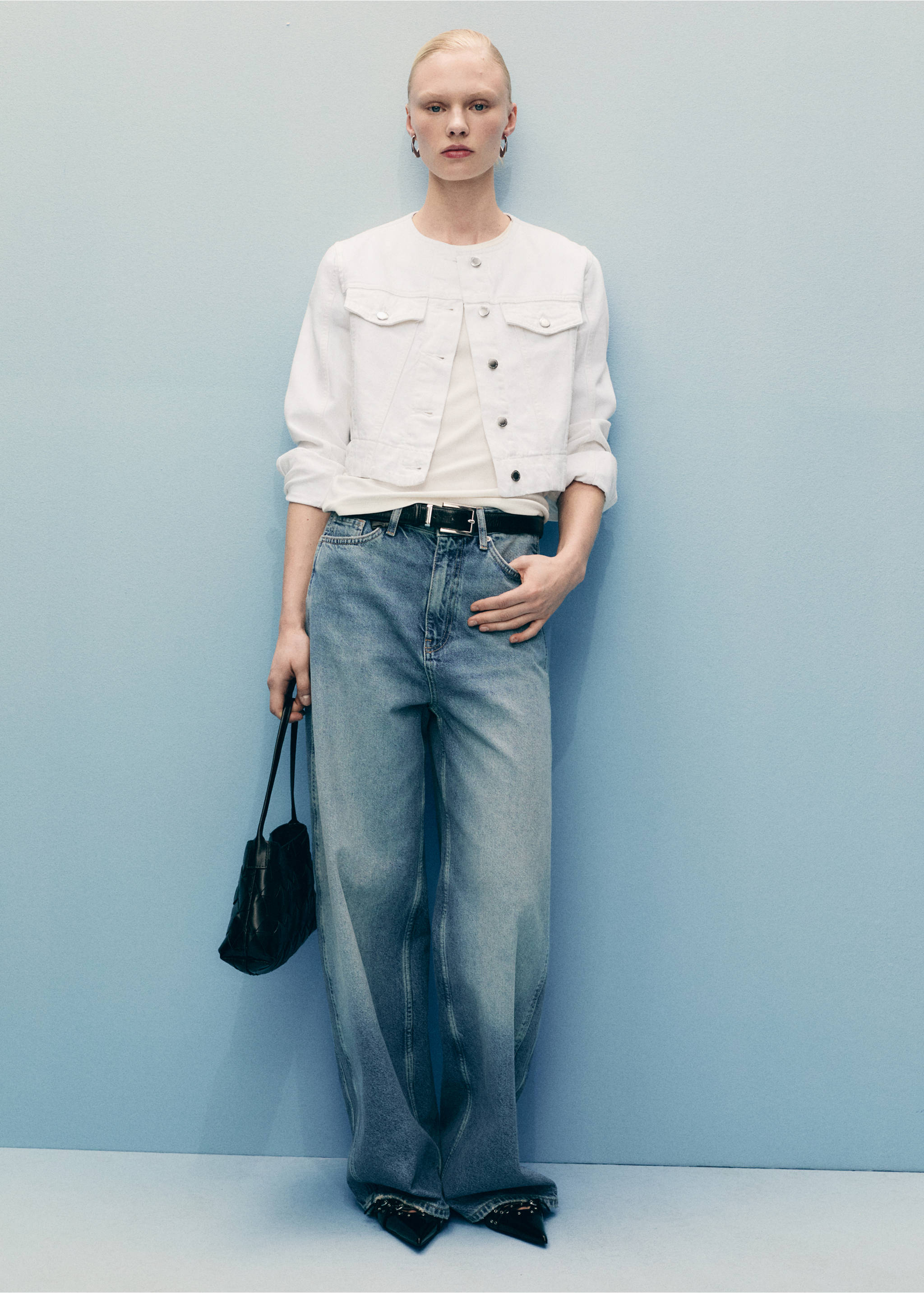 Crop denim jacket - General plane, White. Ref: 87057175-00.