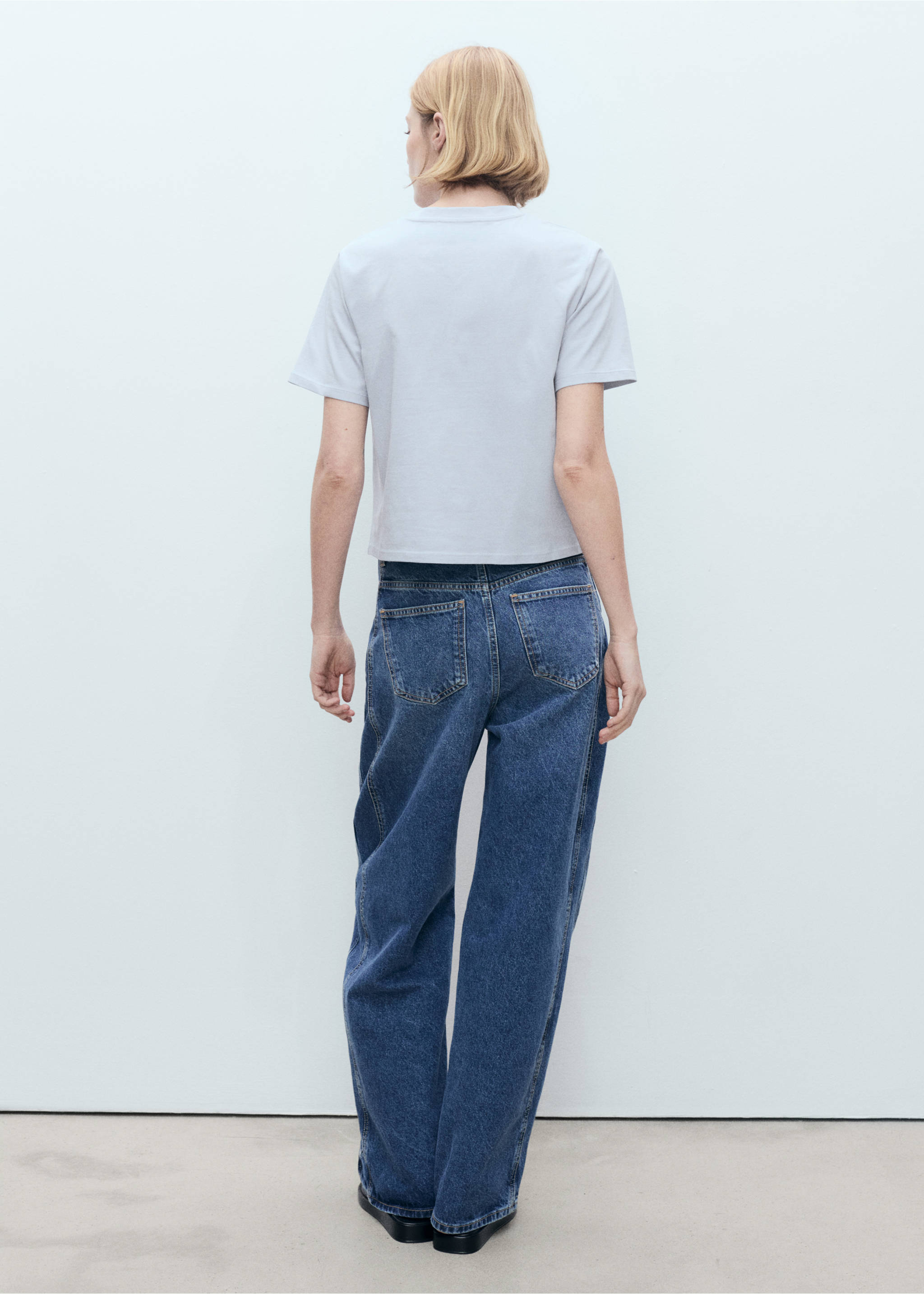 Cotton T-shirt with flower detail - Reverse of the article, Blue. Ref: 87057179-00.