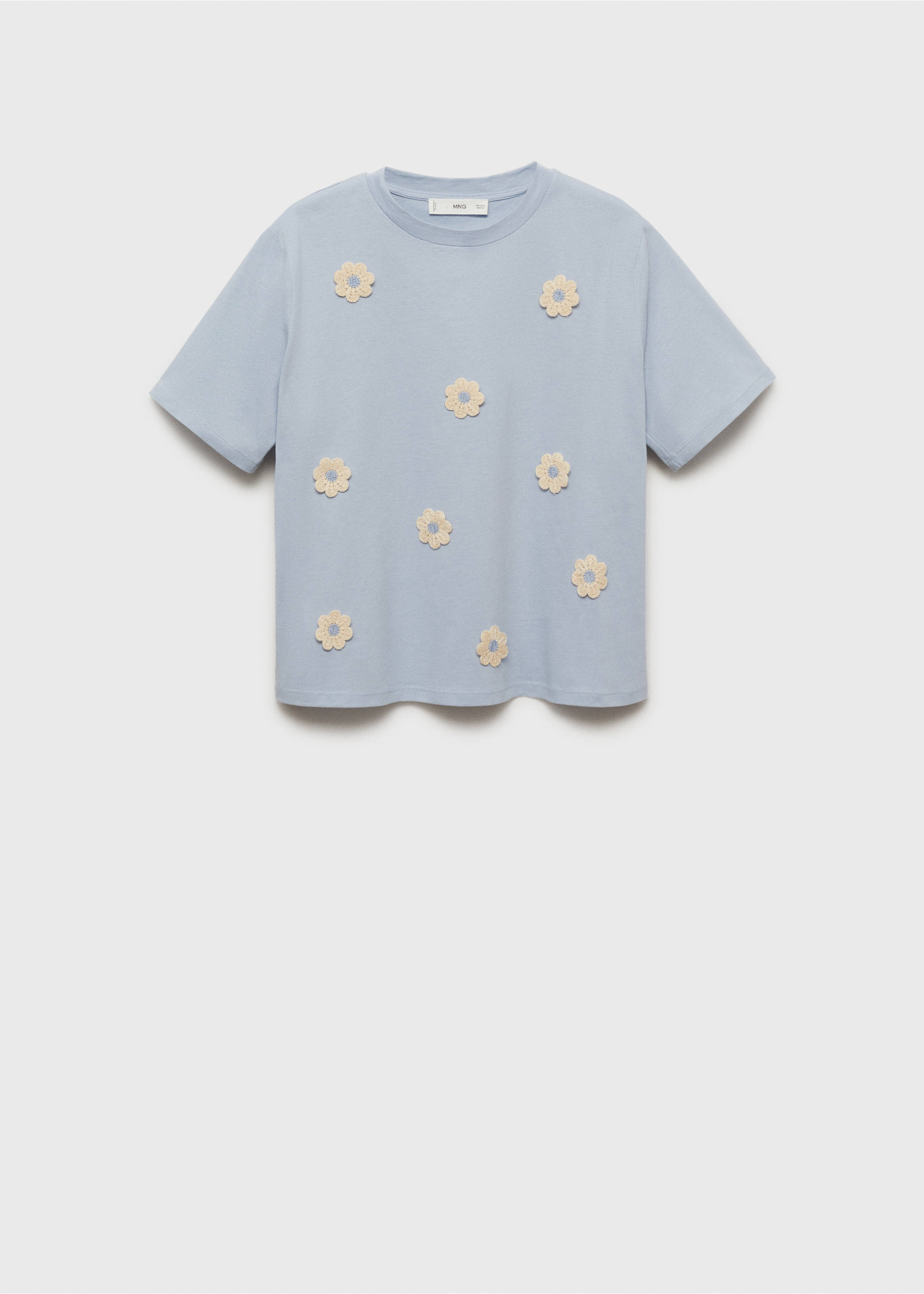 Cotton T-shirt with flower detail - Article without model, Blue. Ref: 87057179-00.