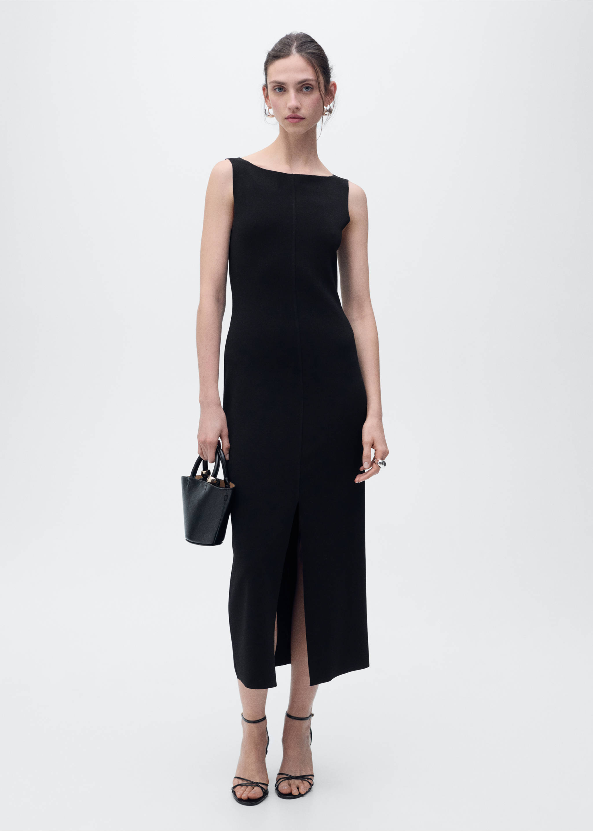 Boat-neck knitted dress - General plane, Black. Ref: 87057180-00.