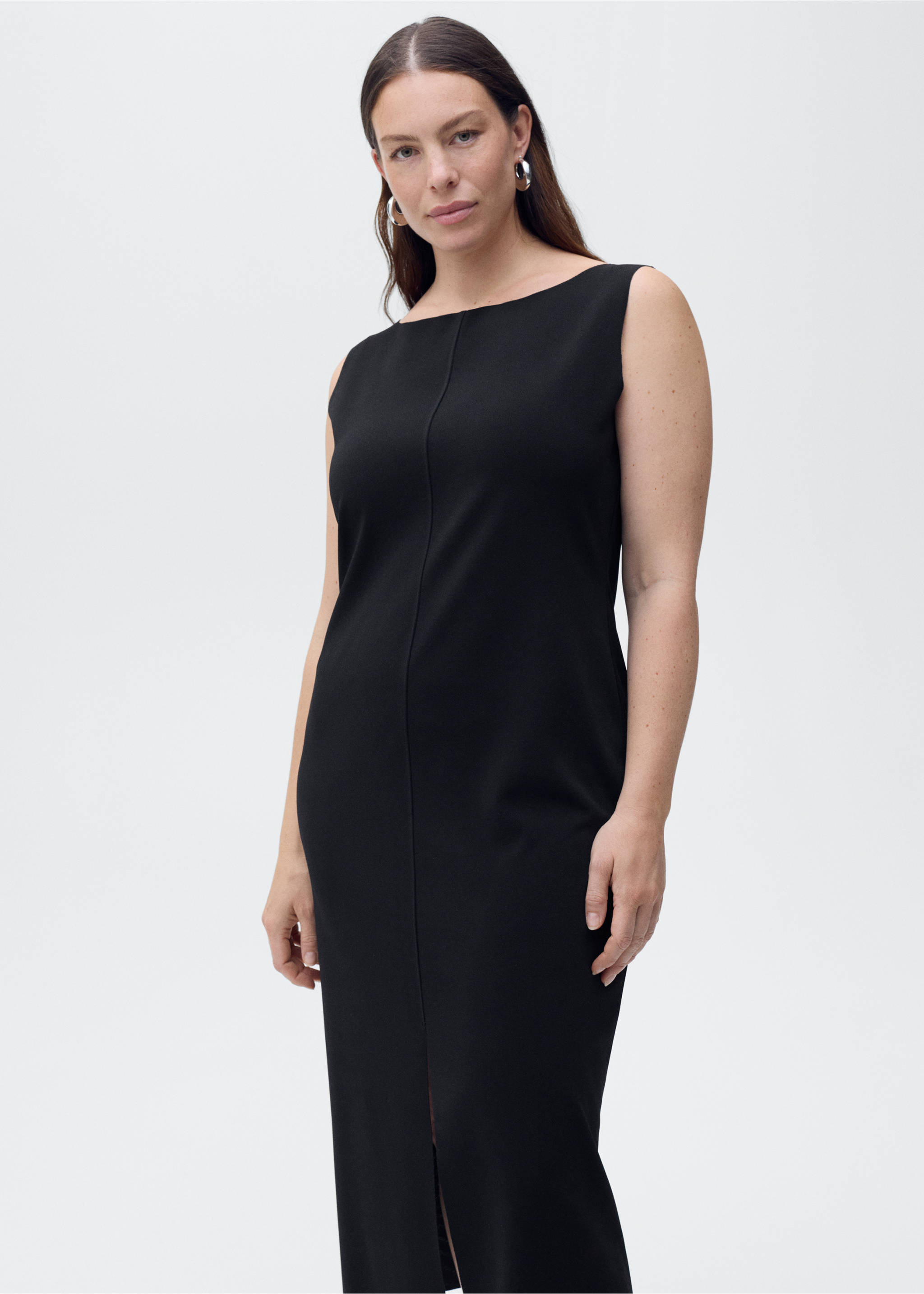 Boat-neck knitted dress - Details of the article 5, Black. Ref: 87057180-00.