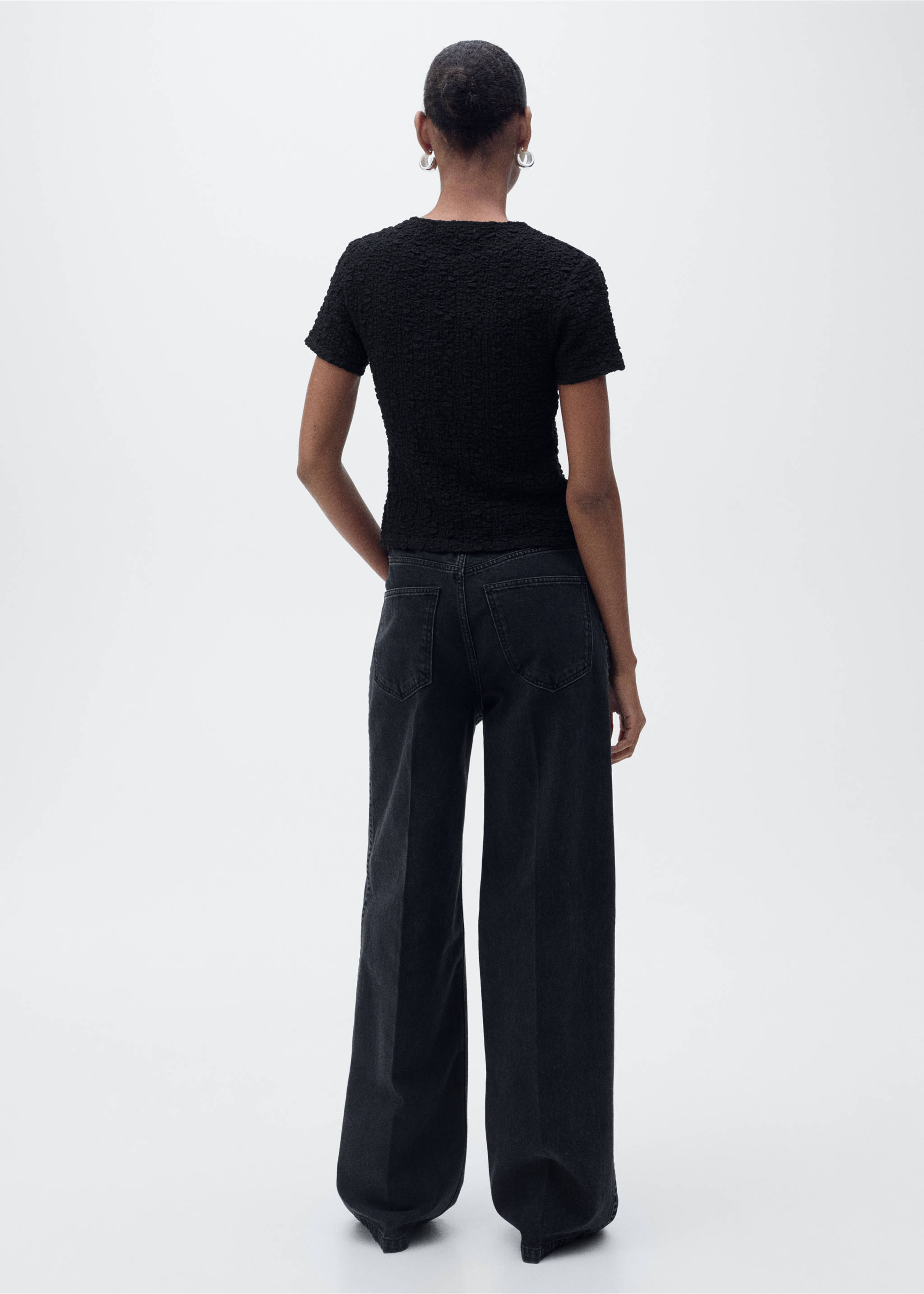 Tricou textură din amestec de bumbac - Spatele articolului, Negru. Ref: 87057181-00.