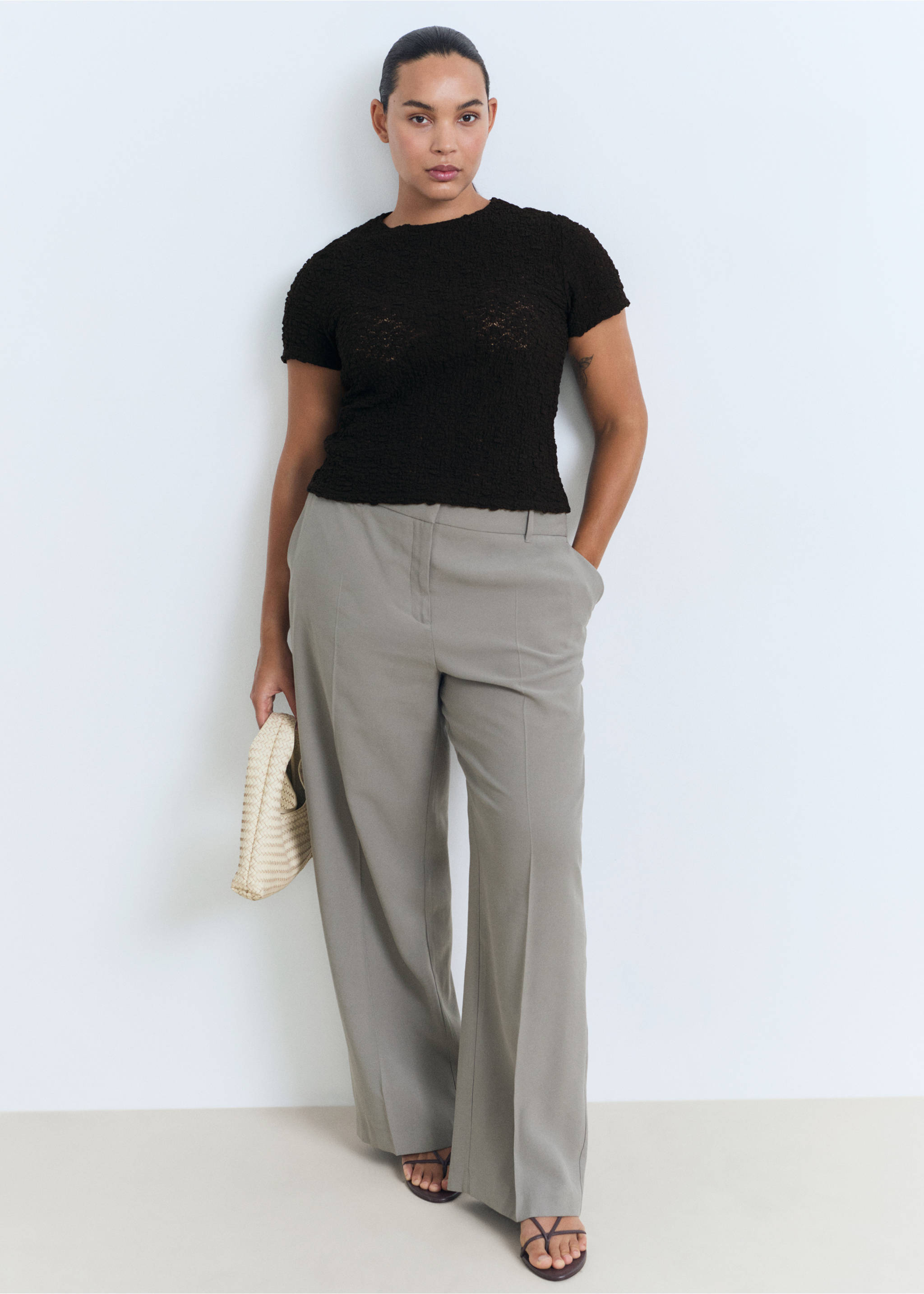 Tricou textură din amestec de bumbac - Detaliu al articolului 3, Negru. Ref: 87057181-00.