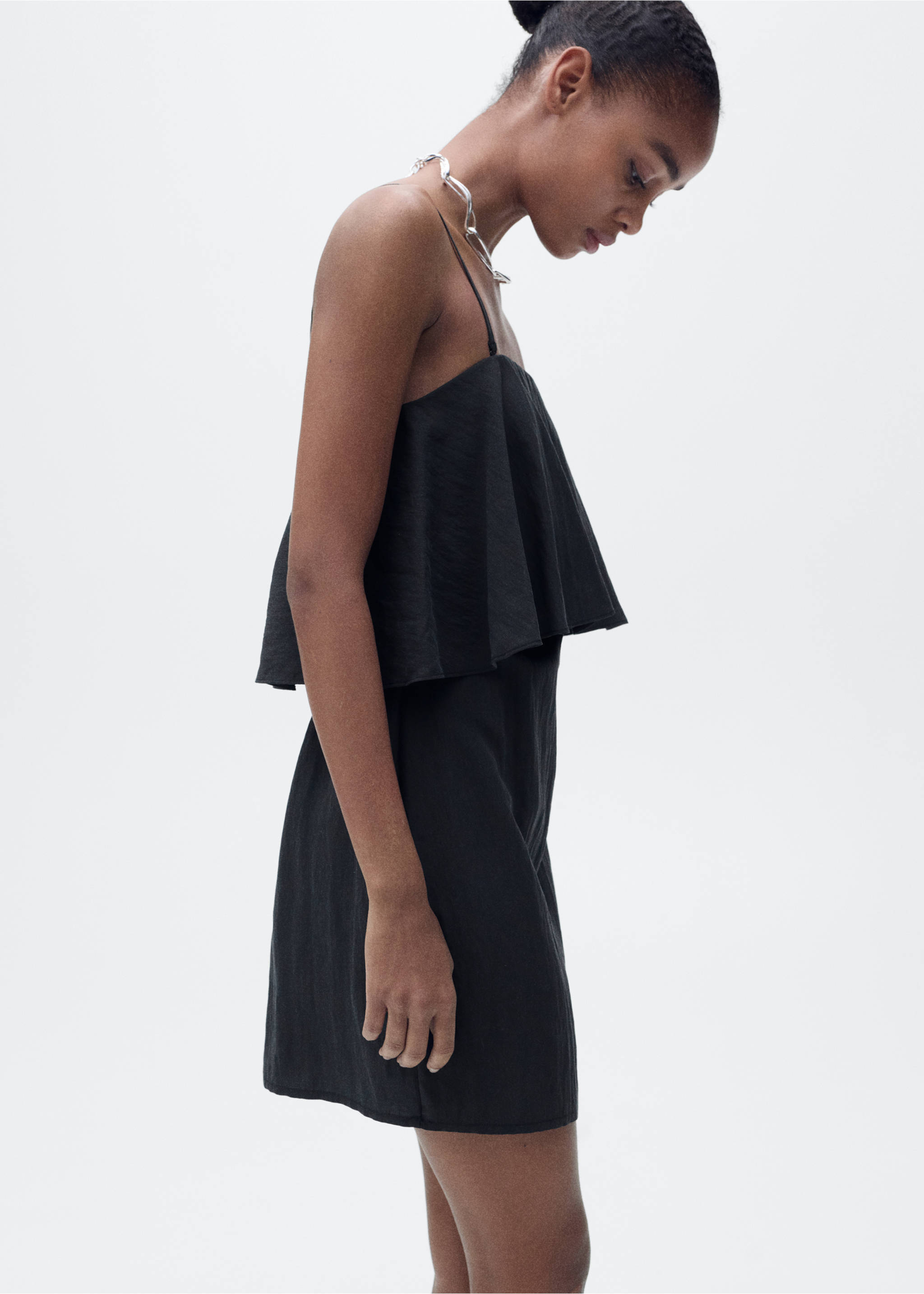 Lyocell dress with ruffles - Details of the article 1, Black. Ref: 87057186-00.