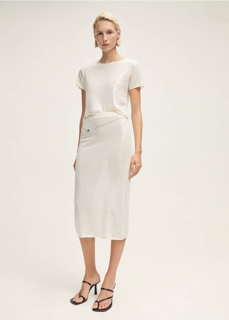 Knitted pencil skirt with sequins - Vanilla