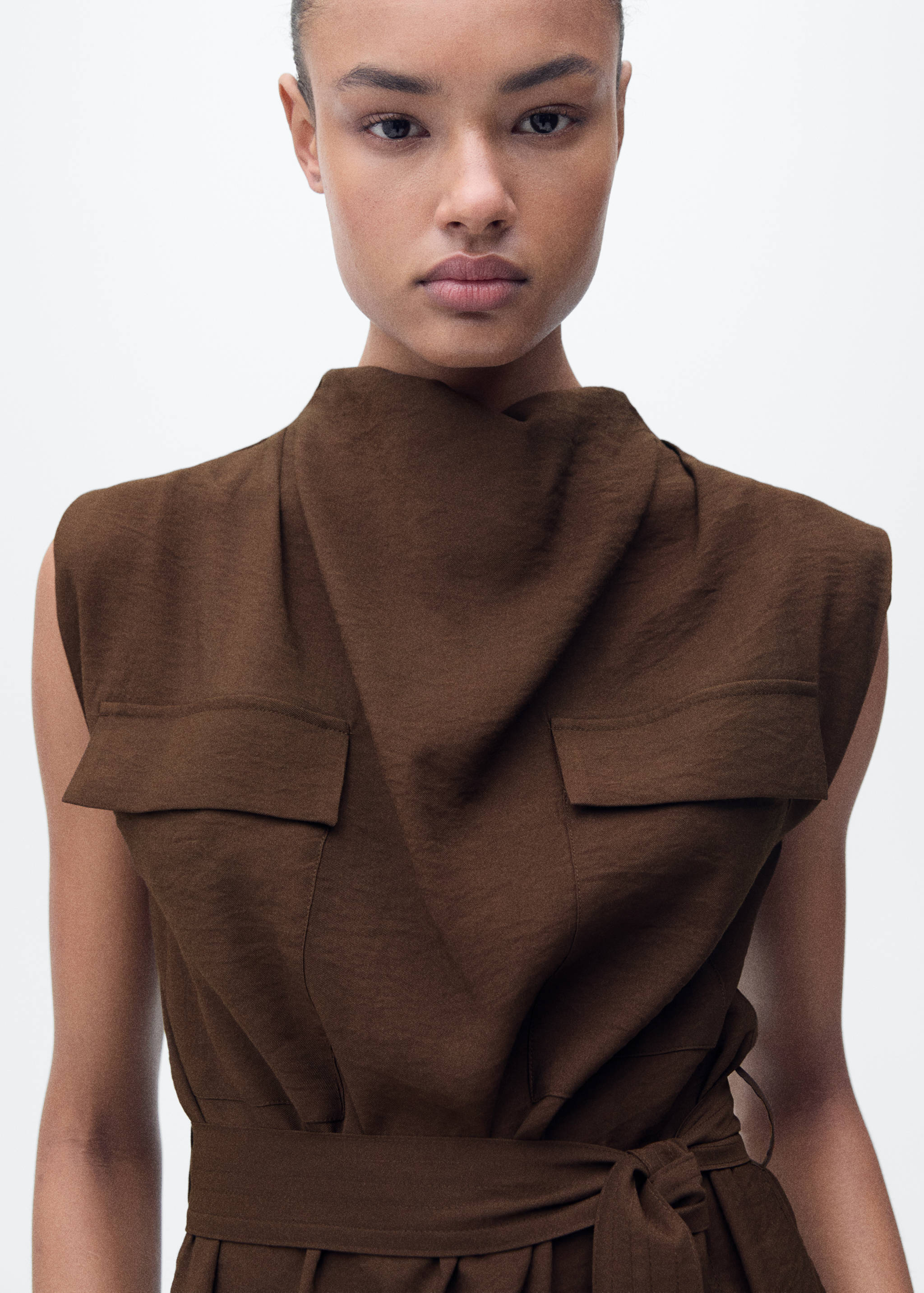 Blouse with draped neck and belt - Details of the article 1
