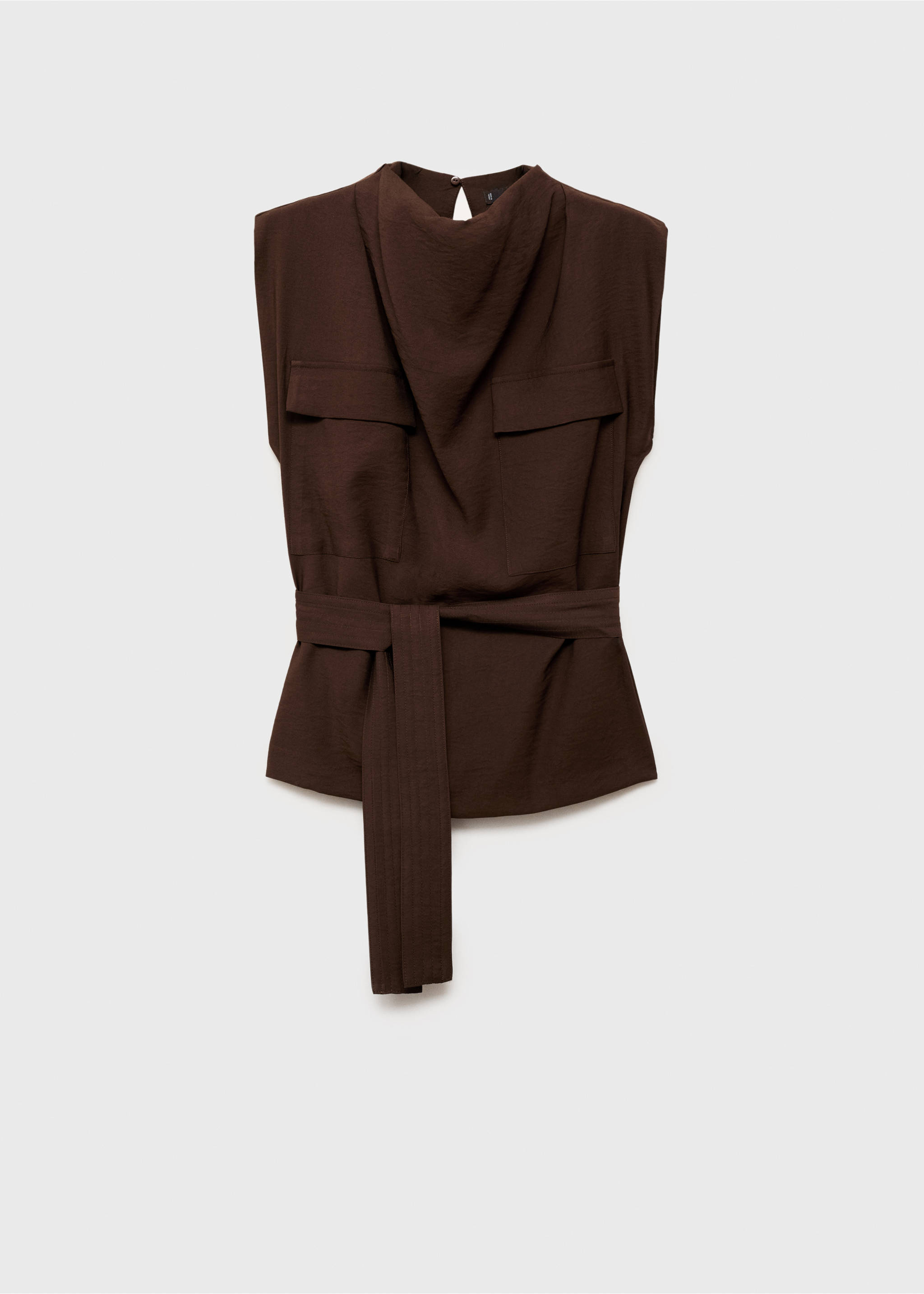 Blouse with draped neck and belt - Article without model, Chocolate. Ref: 87057192-00.