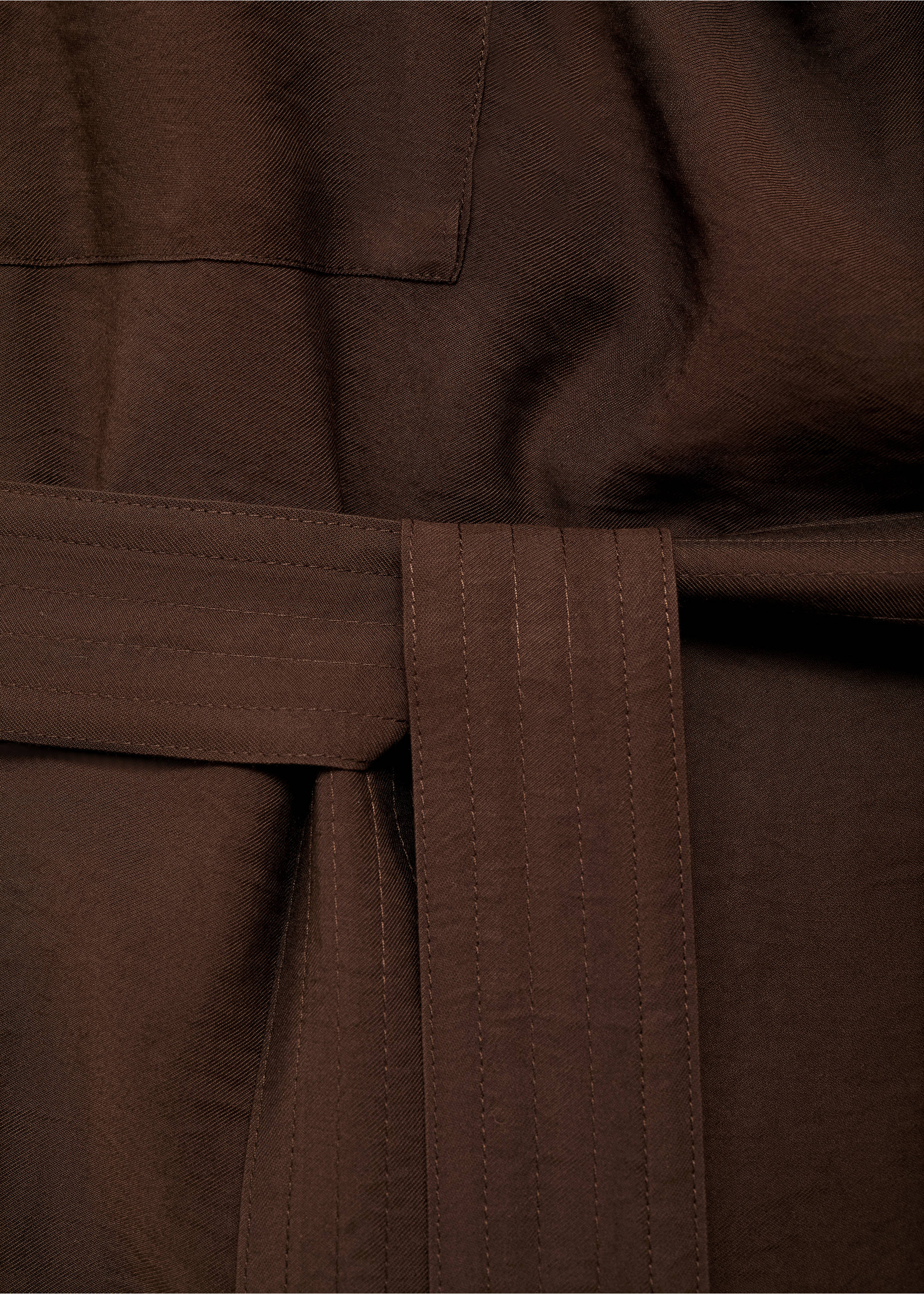 Blouse with draped neck and belt - Details of the article 0, Chocolate. Ref: 87057192-00.