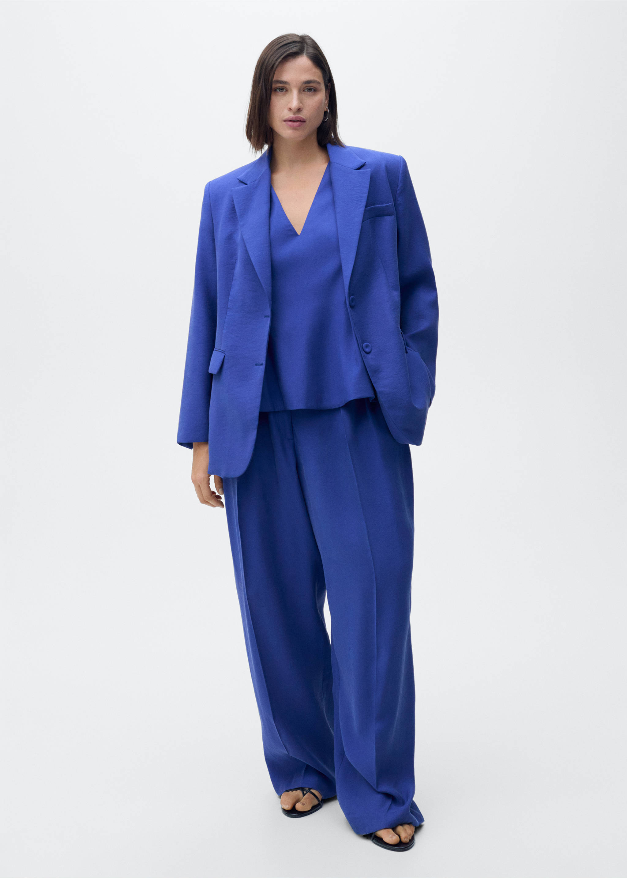 Wide leg pleated suit trousers - Details of the article 3, Blue. Ref: 87057194-00.