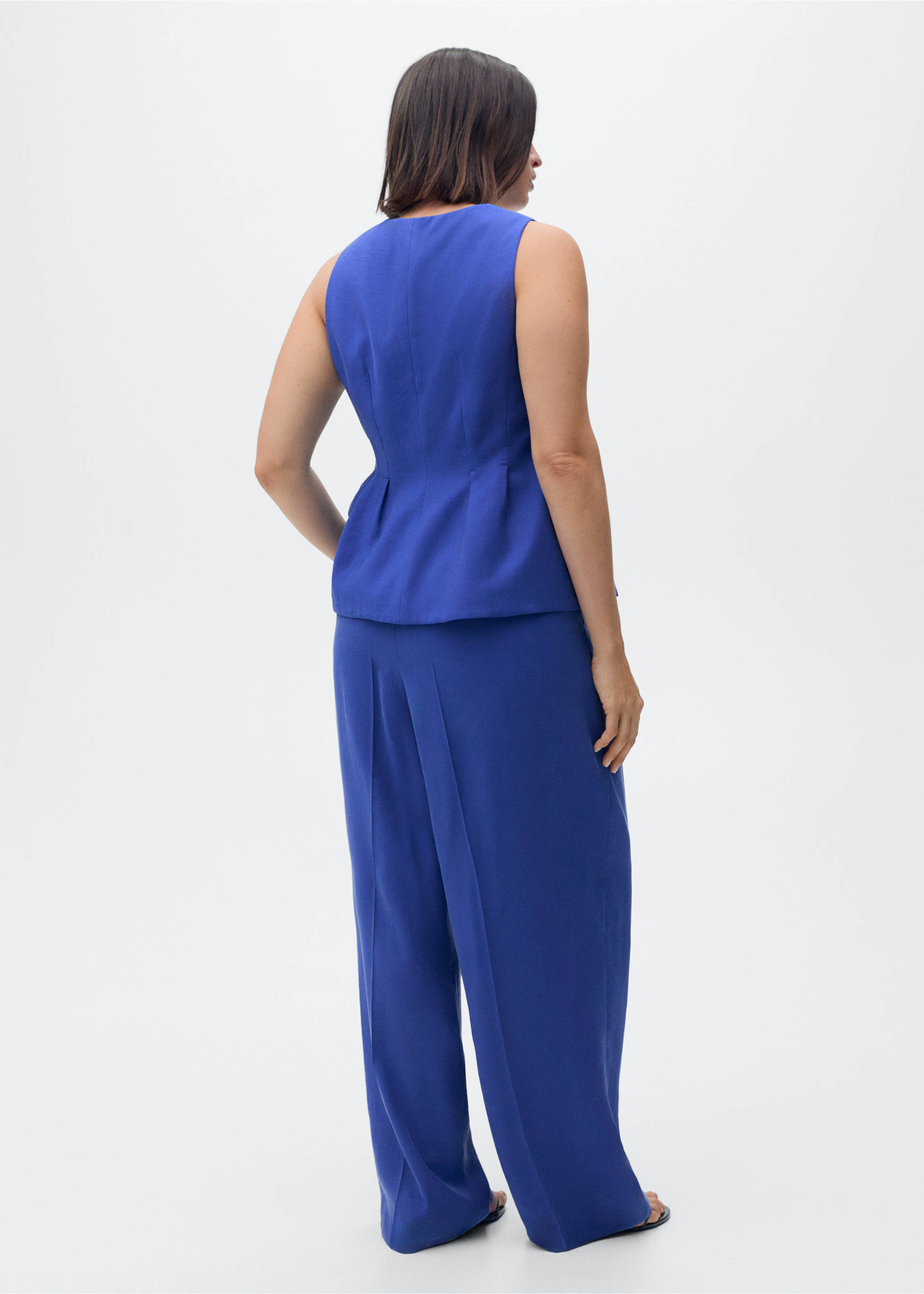 Wide leg pleated suit trousers - Details of the article 4, Blue. Ref: 87057194-00.