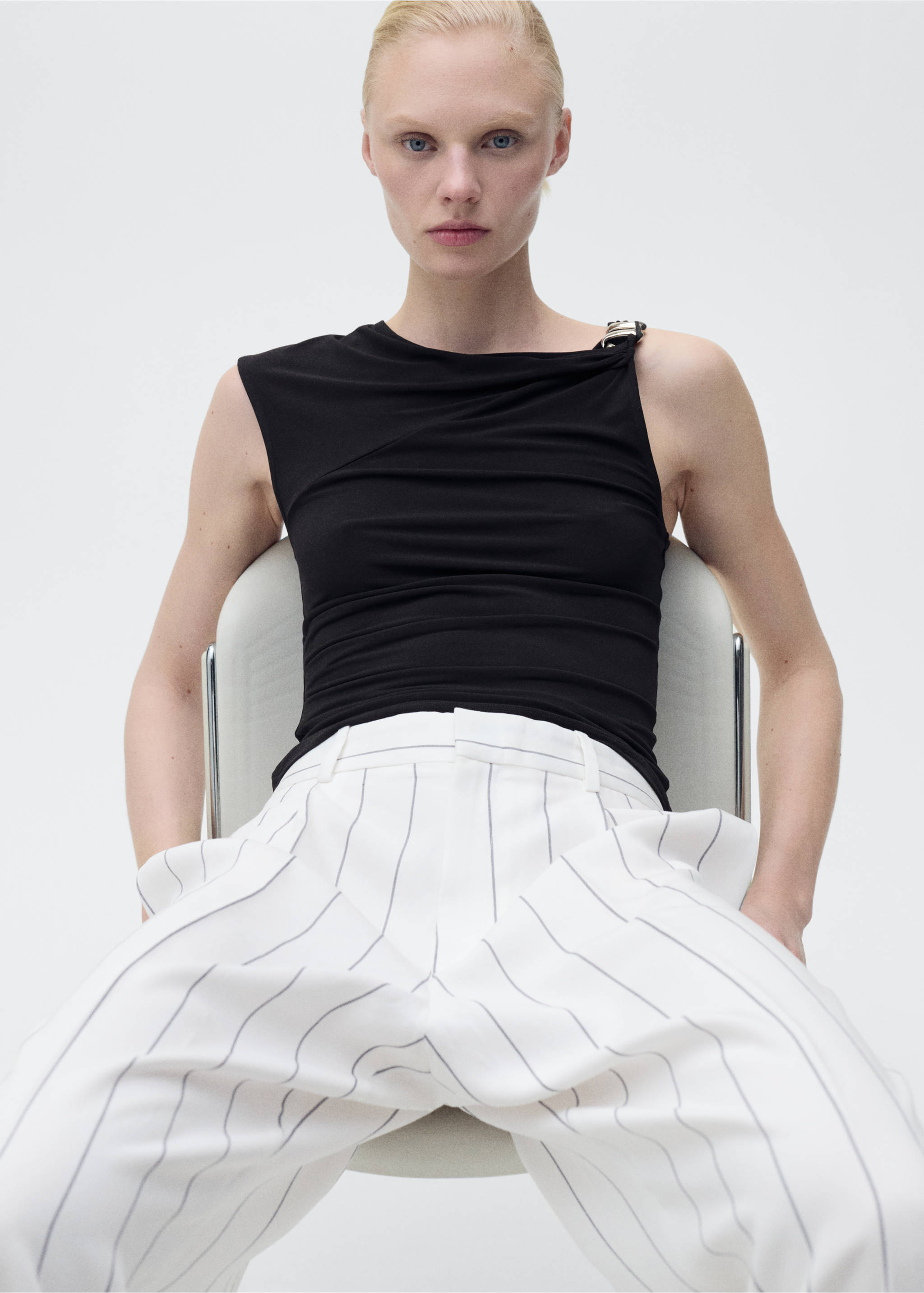 Prugaste hlače za odijelo - Detalji artikla 2, Bijela. Ref: 87057195-00.