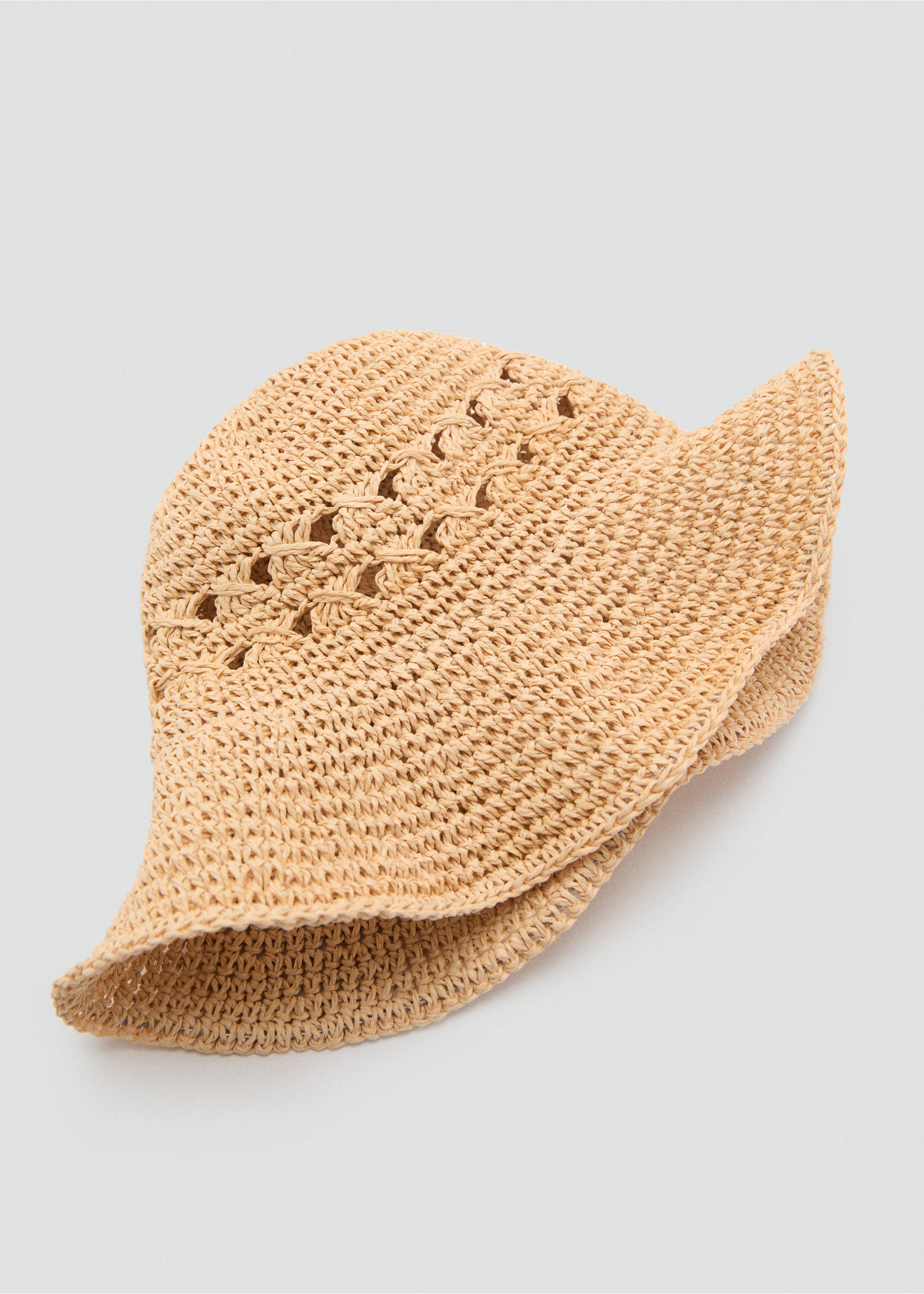 Natural fiber hat with lace details - Details of the article 1, Ecru. Ref: 87057670-00.