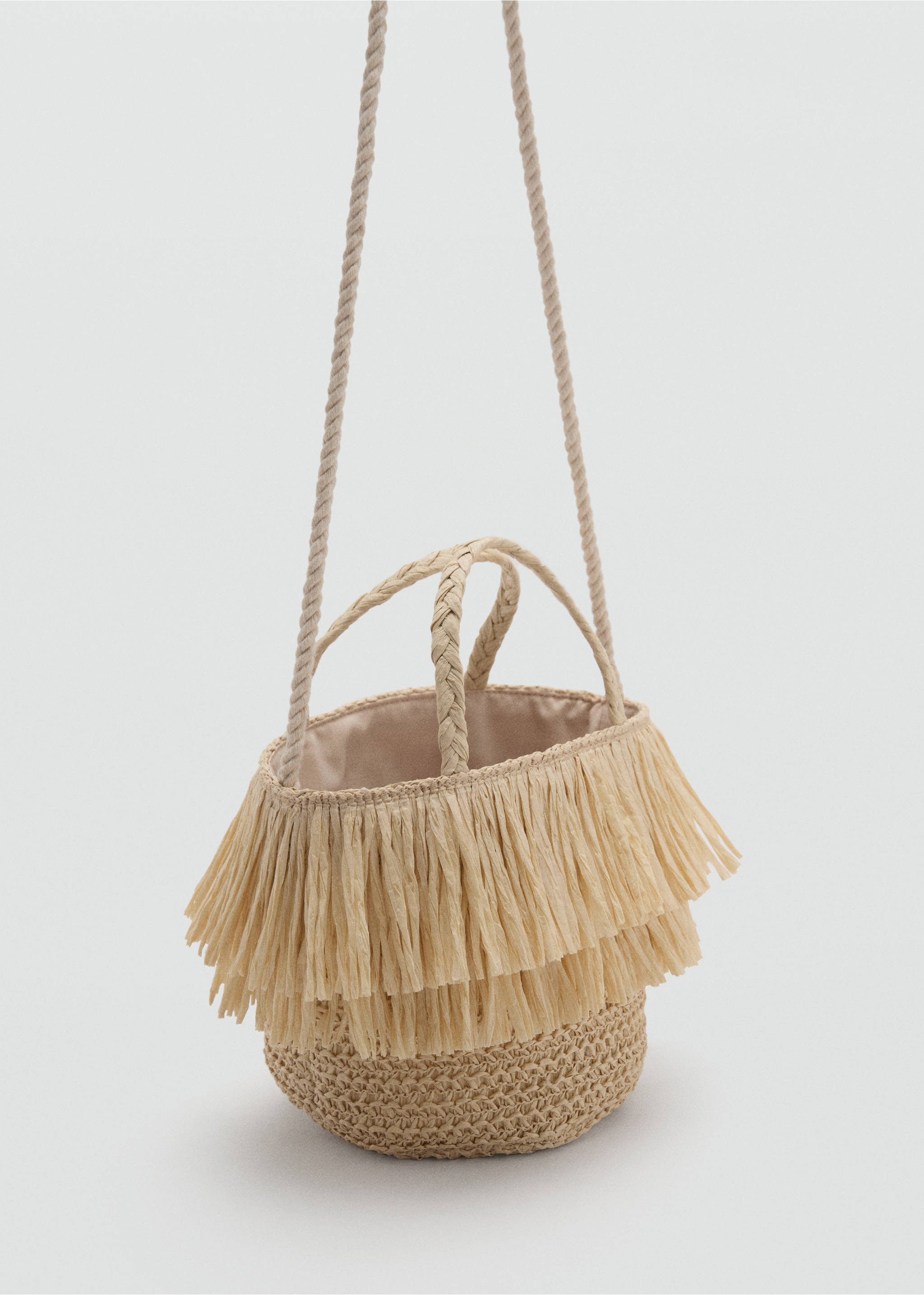 Fringed raffia bag - Medium plane, Sand. Ref: 87057671-00.
