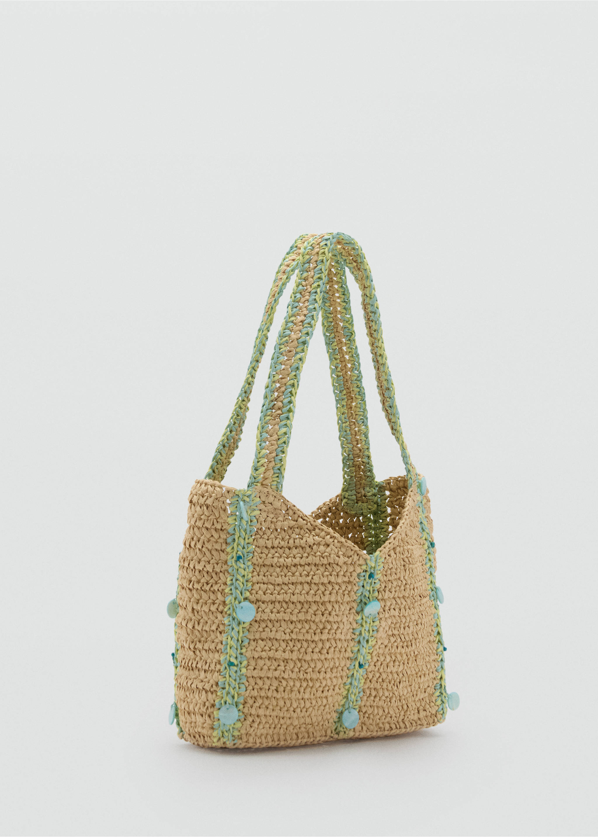 Taška z rafie s korálky - Náhled ve středové rovině, Písková. Ref: 87057672-00.