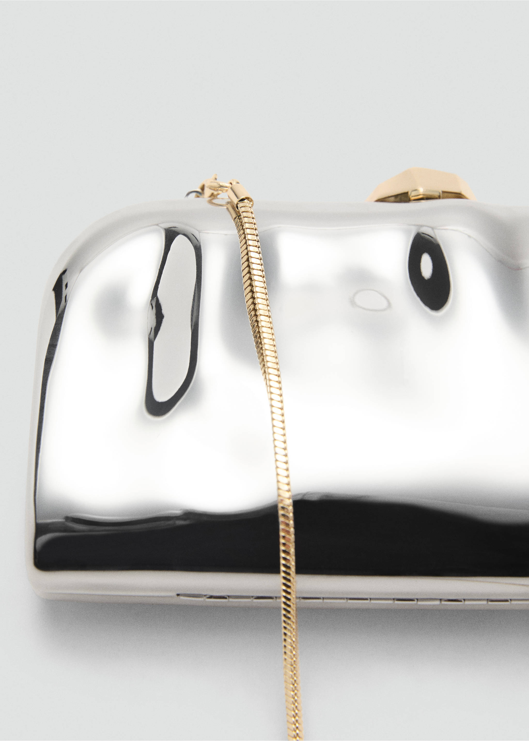 Poșetă clutch cu lanț - Detaliu al articolului 1, Argintiu. Ref: 87057674-00.