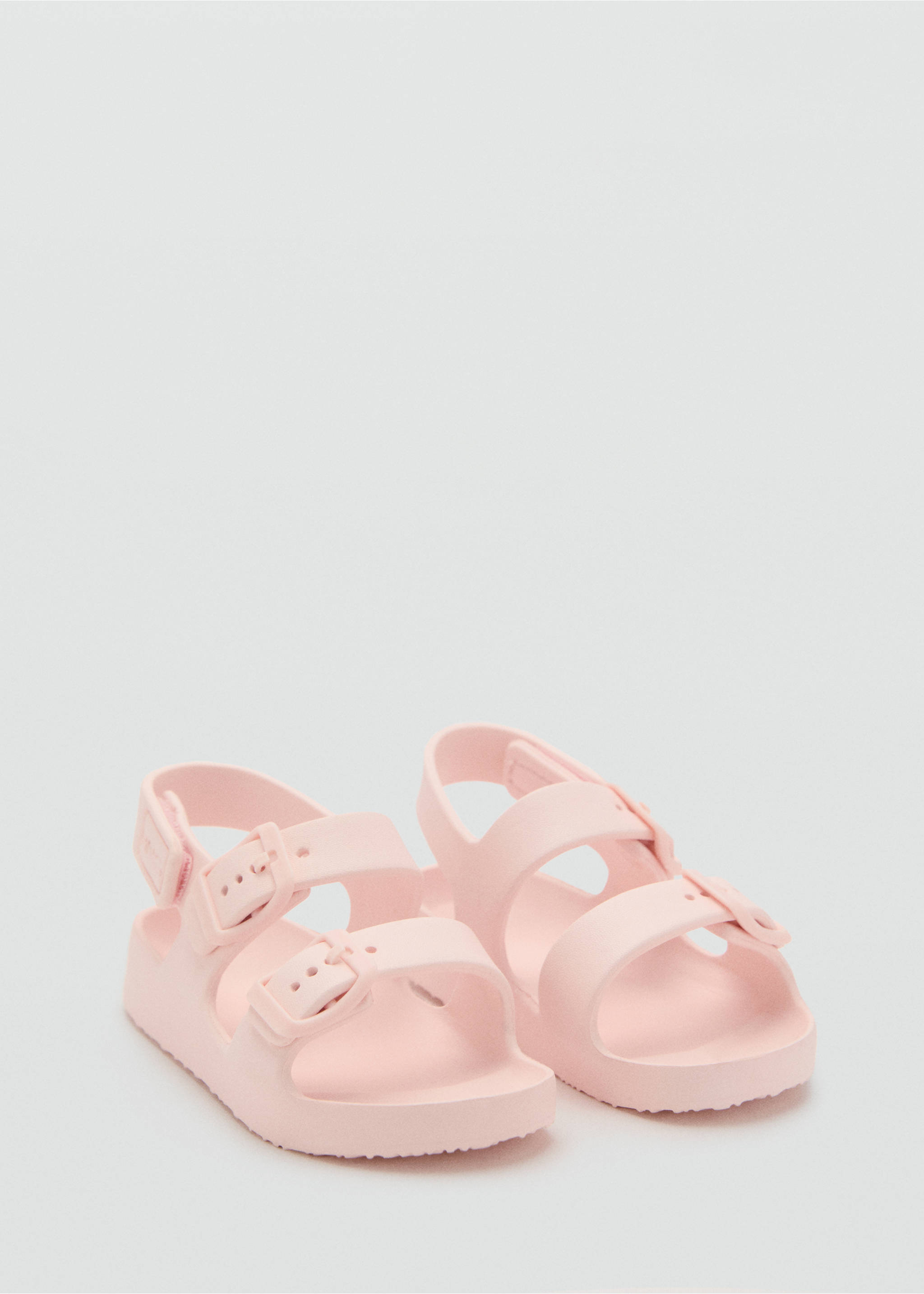 Flip-Flops mit Riemen und Schnalle - Mittlere Ansicht, Pastellrosa. Ref: 87057675-00.