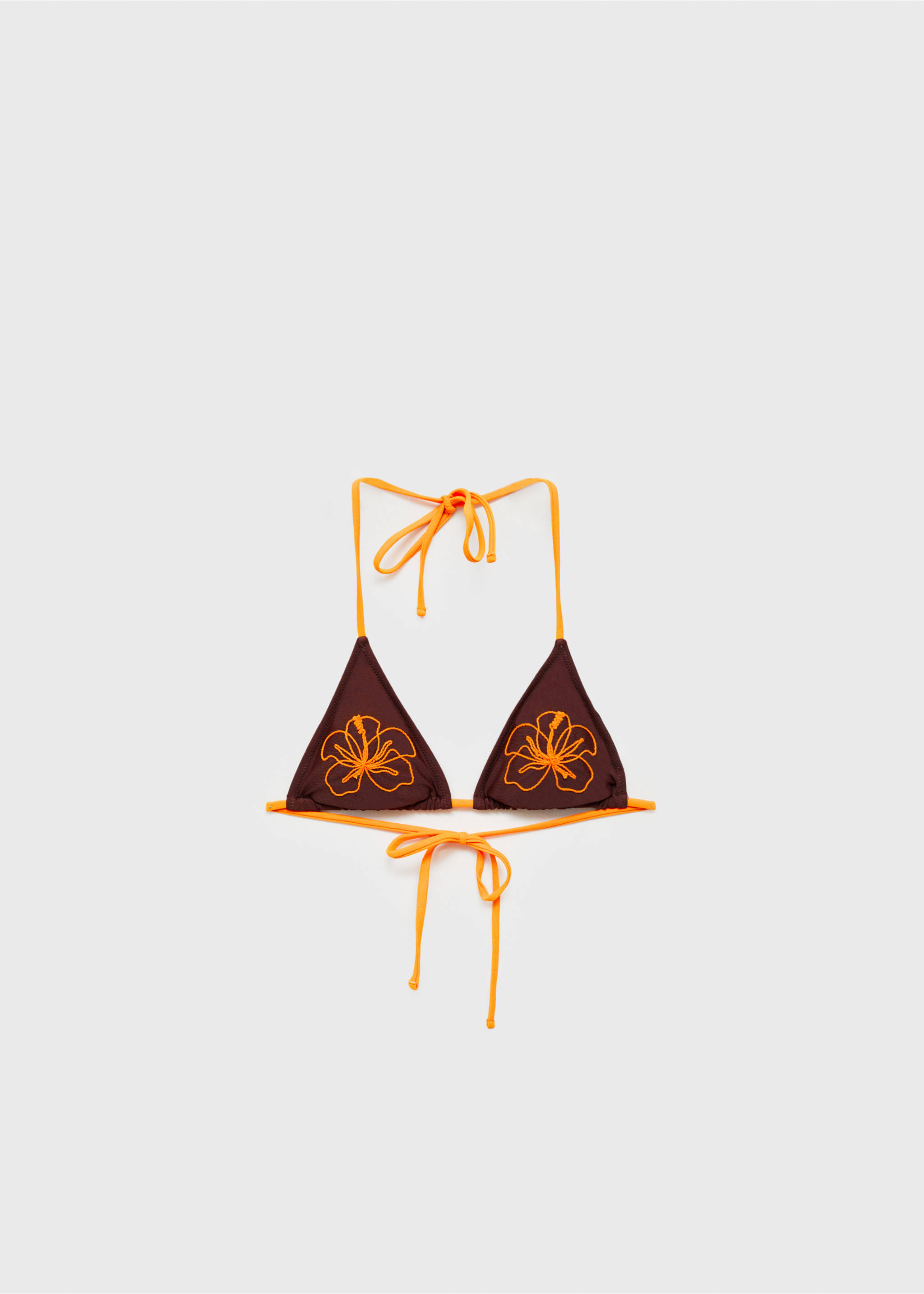 Embroidered-flower bikini top - Article without model, Chocolate. Ref: 87057677-00.